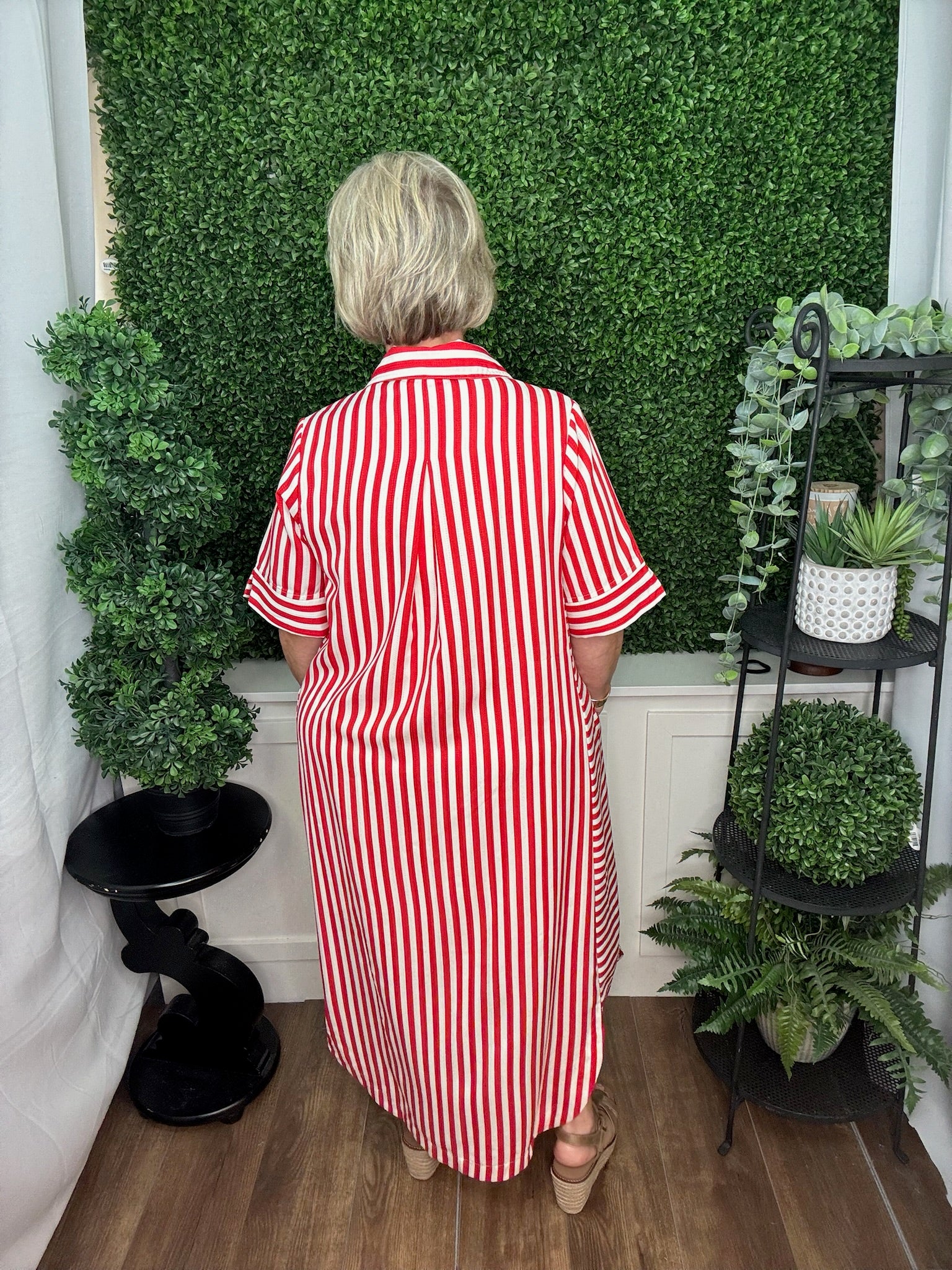 Resort Stripe Button-Down Midi Dress