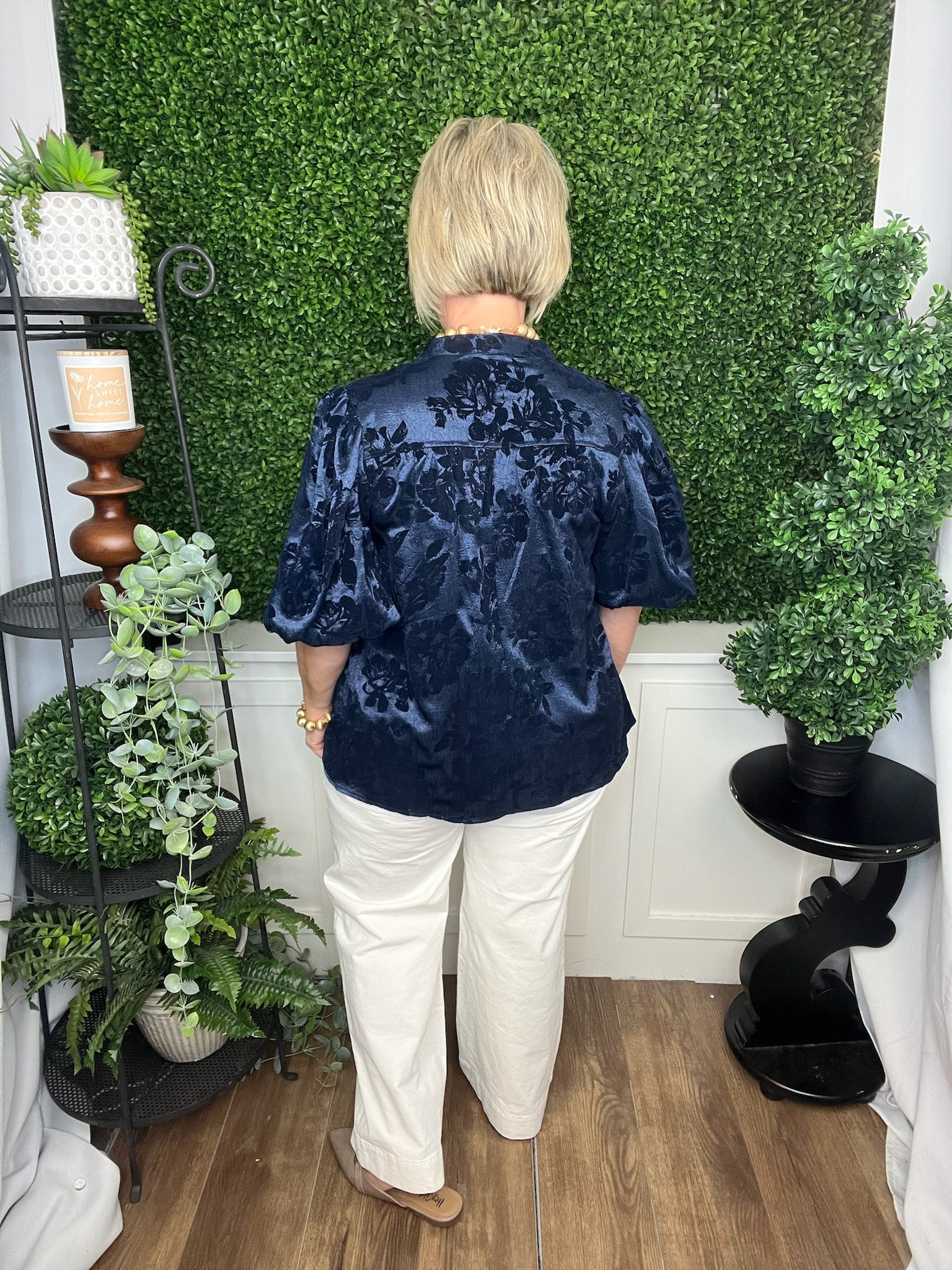 HIGH ROUND NECK PUFF SLV TOP - BLUE