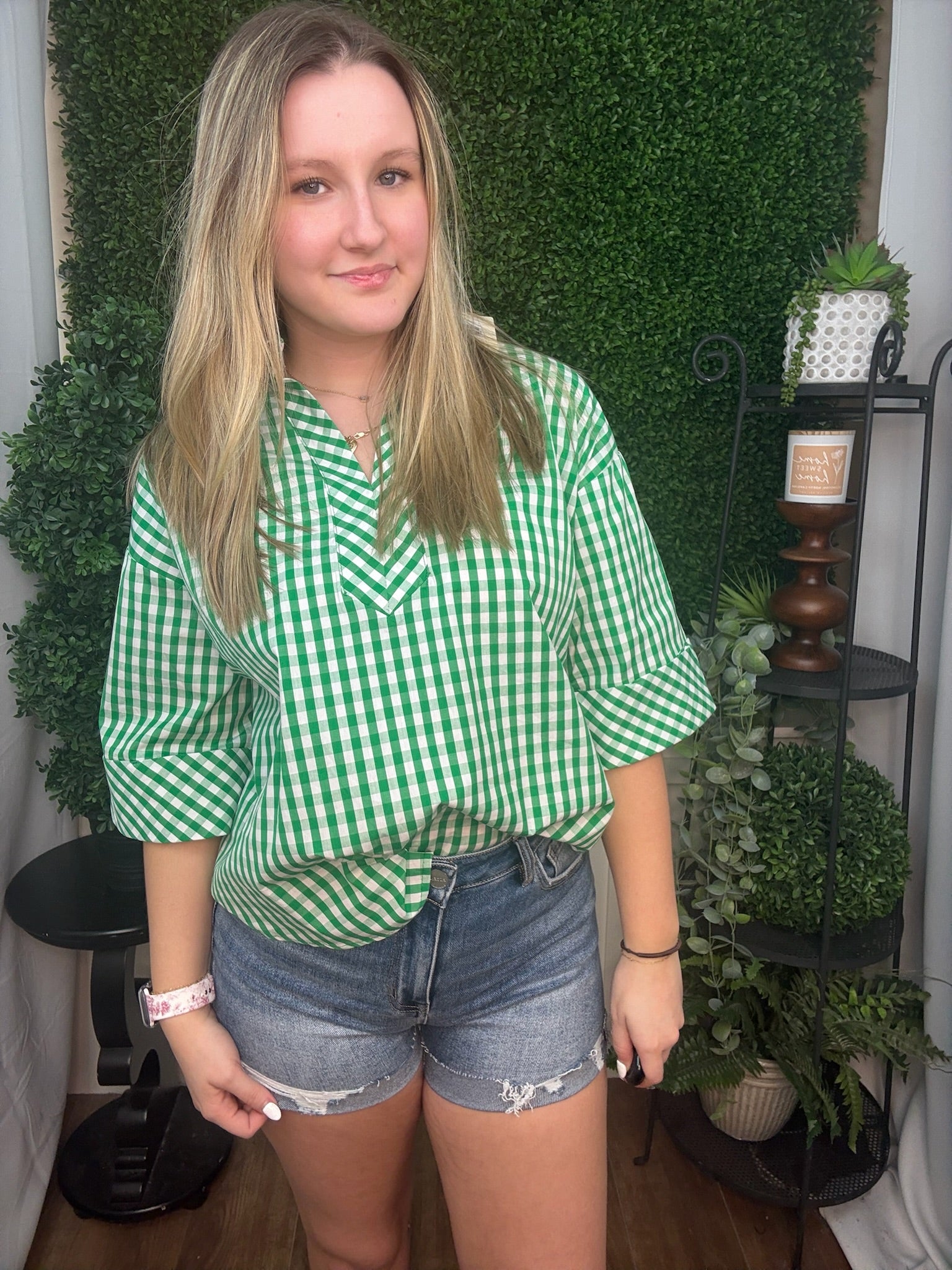 Gingham Relaxed Button Blouse