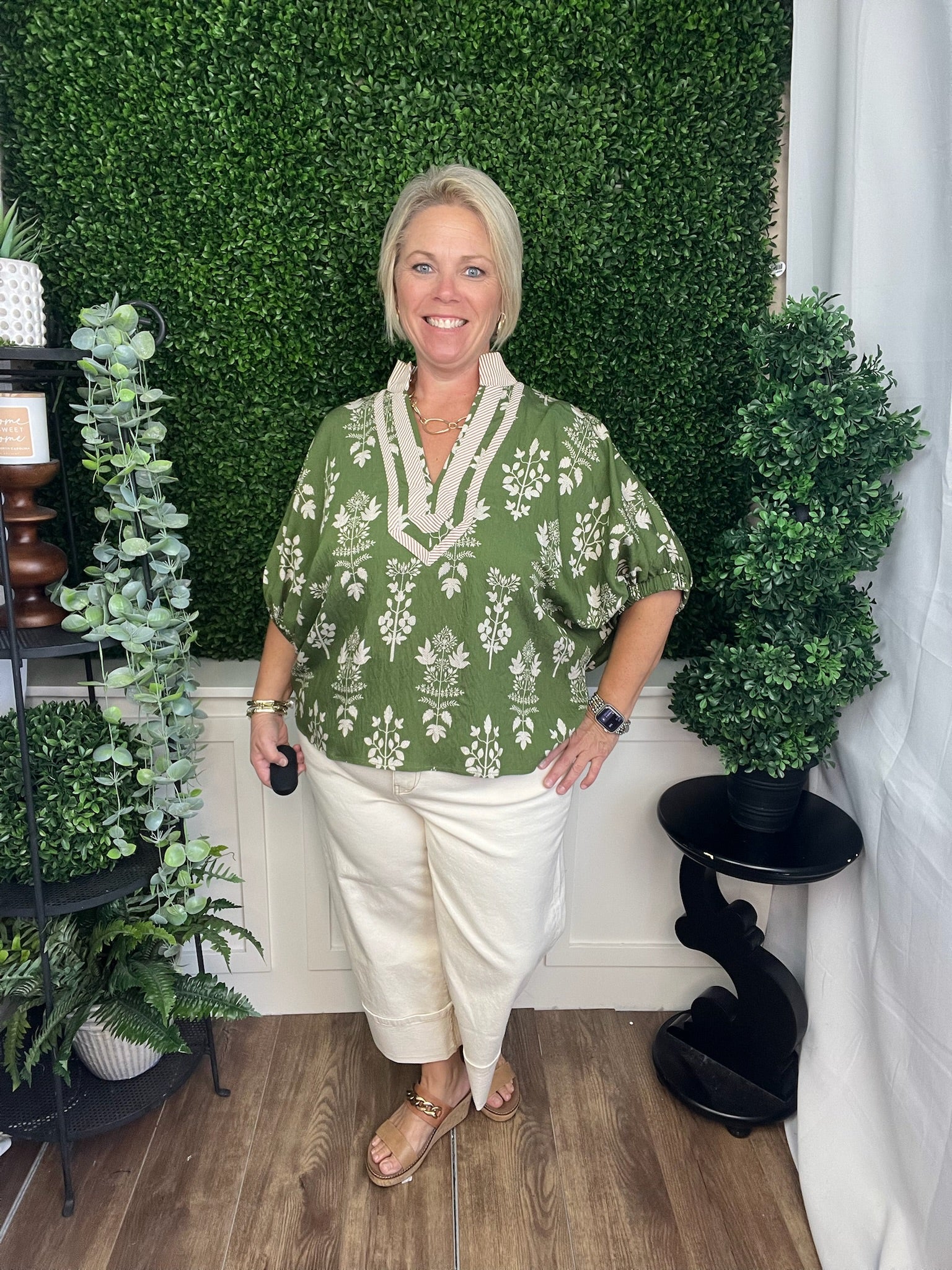 BUBBLE SLV BLOUSE - OLIVE