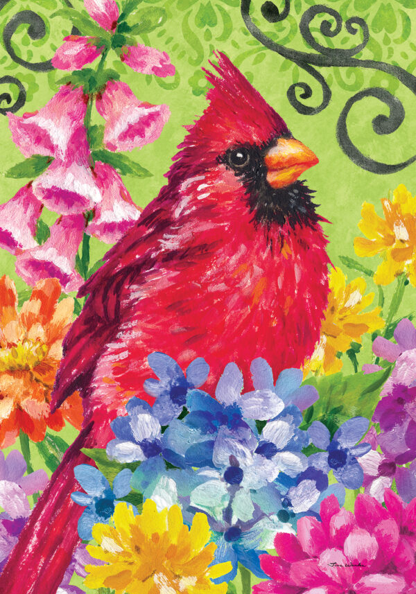 CARDINAL WITH FLOWERS