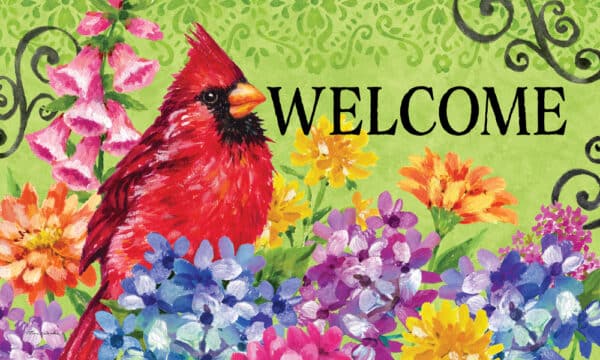 CARDINAL WITH FLOWERS