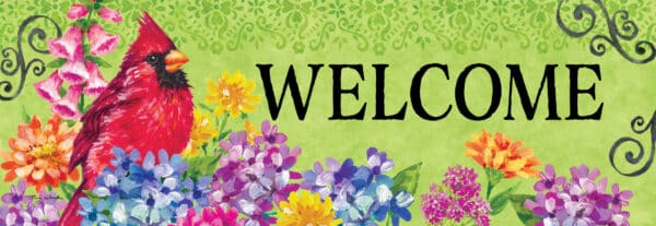 CARDINAL WITH FLOWERS