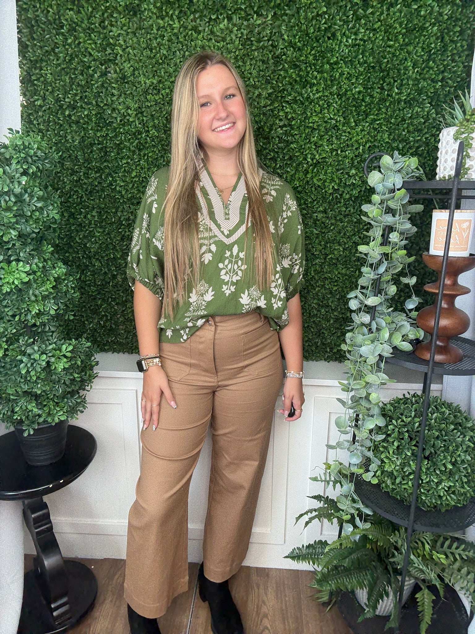 BUBBLE SLV BLOUSE - OLIVE