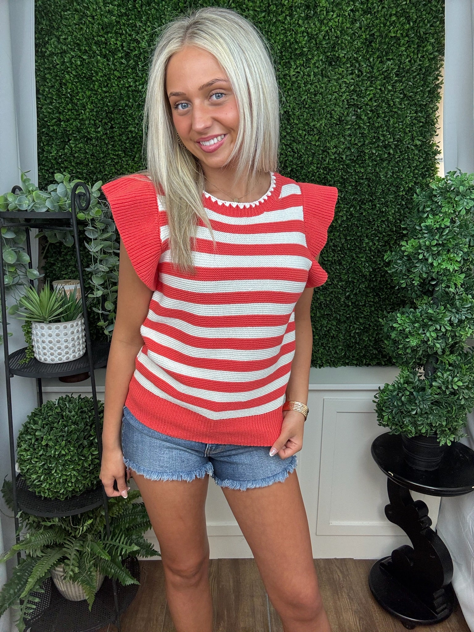 Striped Cap Sleeve Knit Sweater