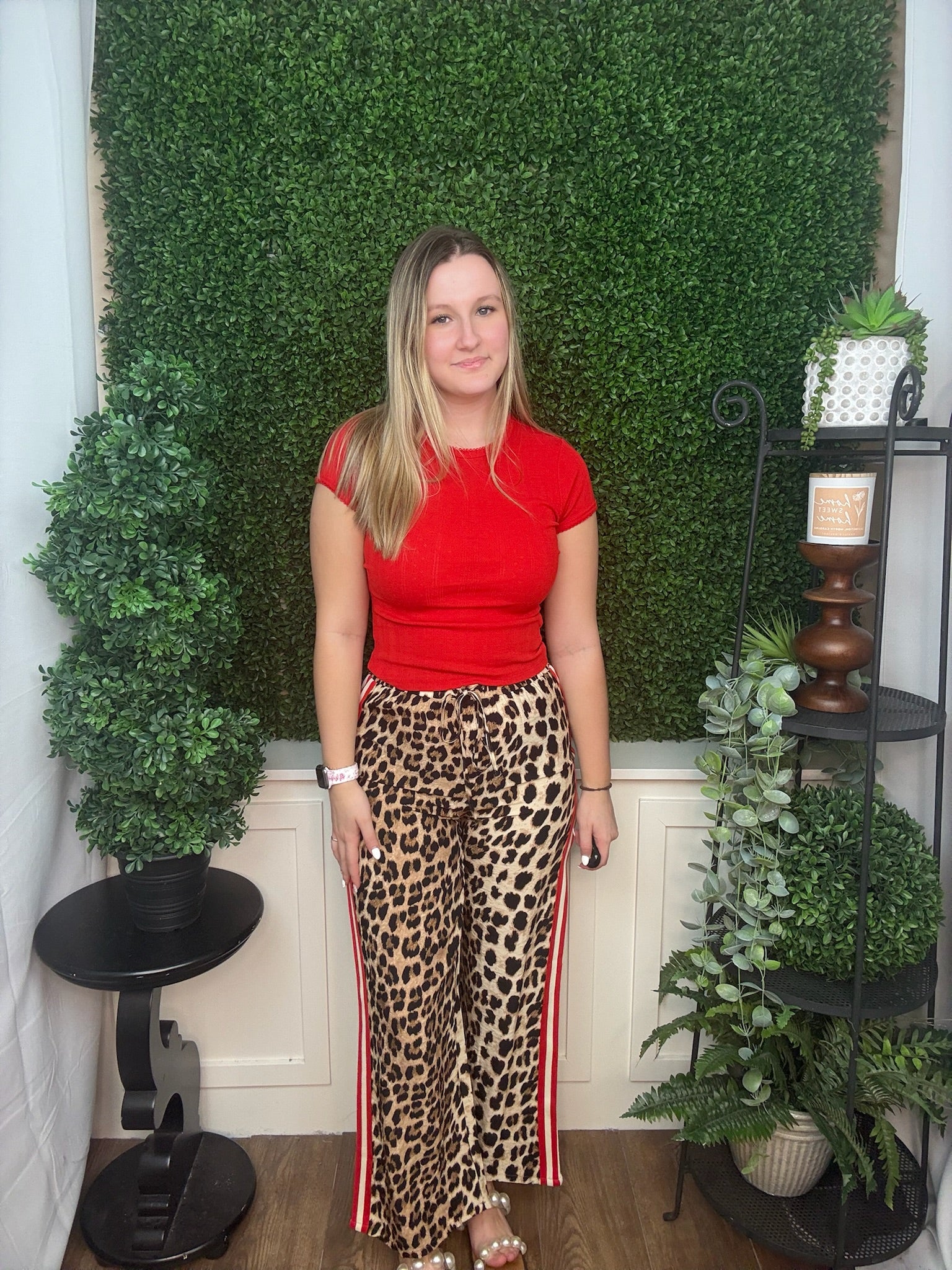 Brown Leopard Print Stripe Side Track Pants