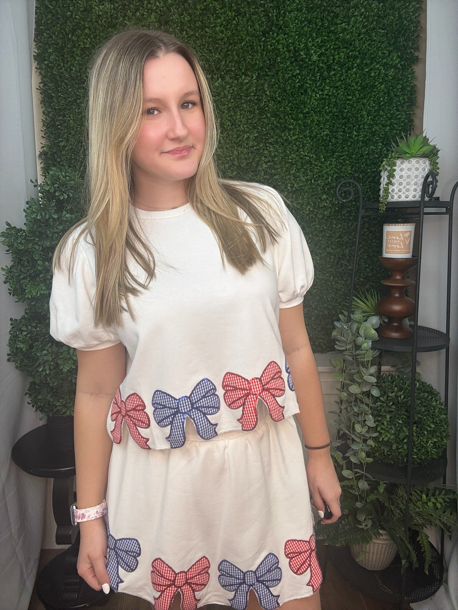 Ribbon Bow Hem Puff Sleeve Top