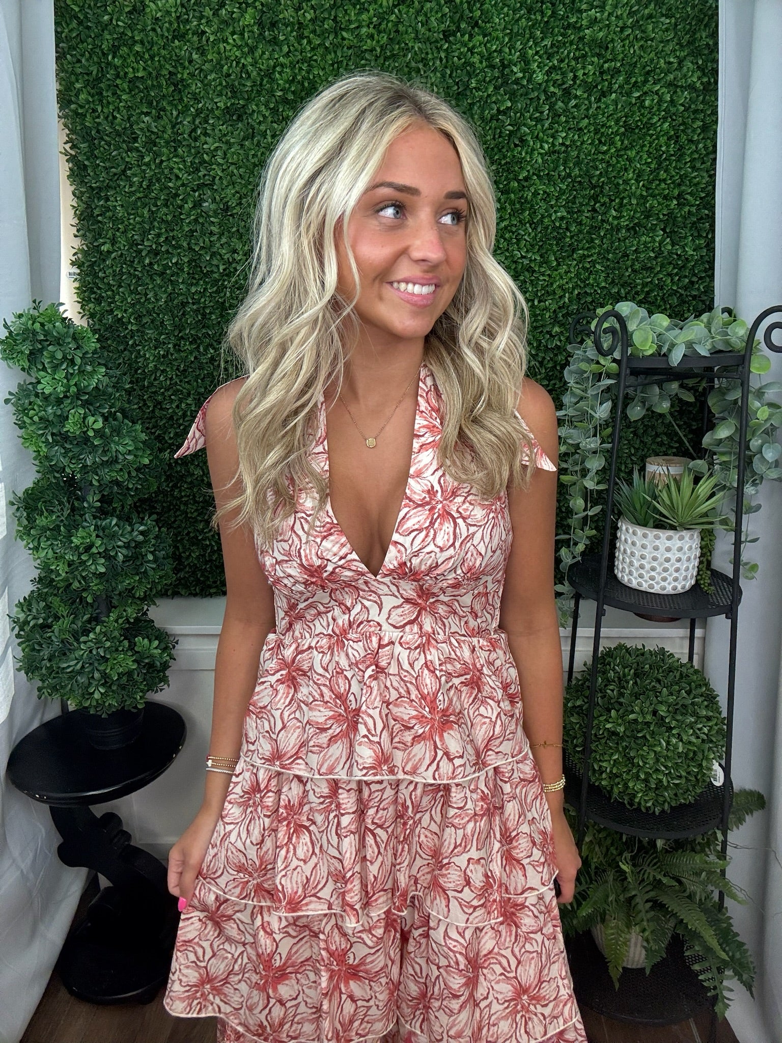 Halter Tiered Midi Dress with Layered Ruffle Skirt