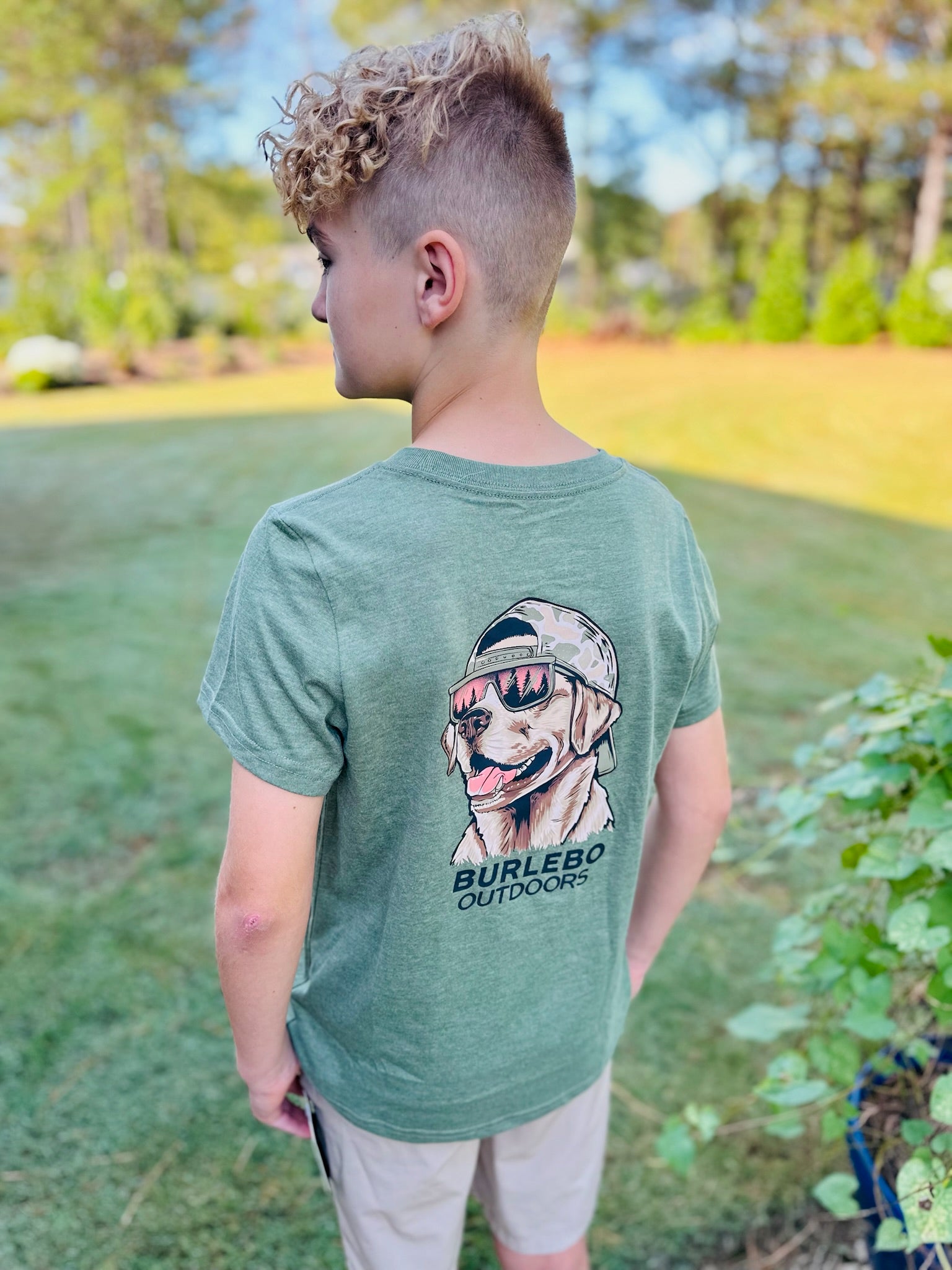 YOUTH - MALLARD CAMO DOG SS TEE - HEATHER OLIVE