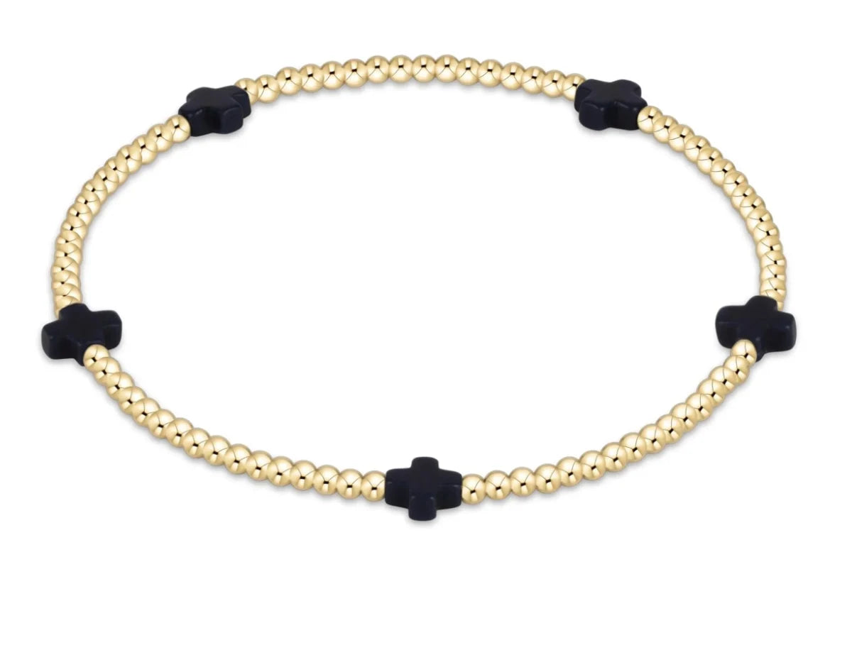 SIGNATURE CROSS SMALL 2MM GOLD BRACELET - NAVY
