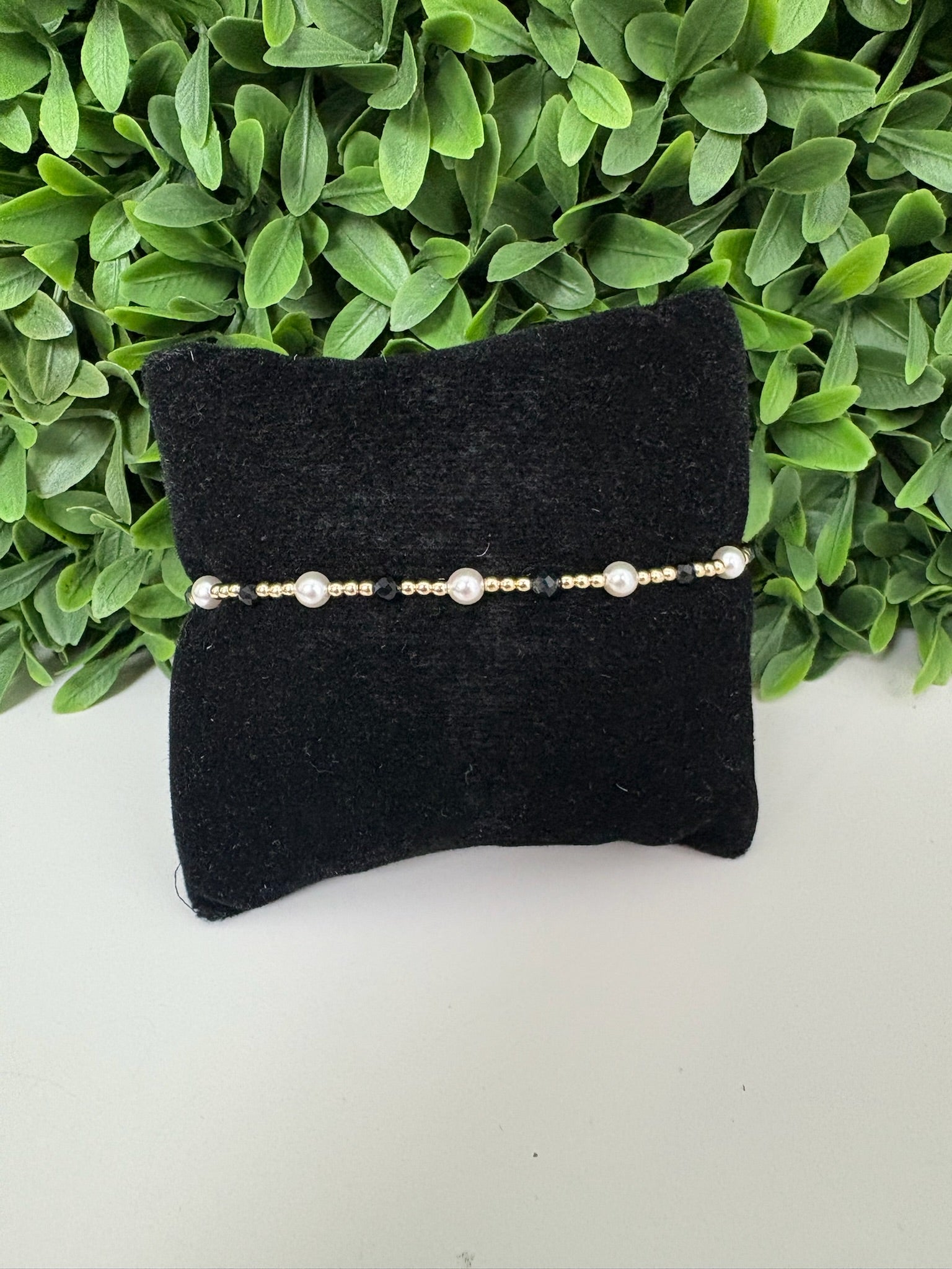 EXTENDS - PEARL SINCERITY PATTERN 4MM BEAD BRACELET - FACETED ONYX