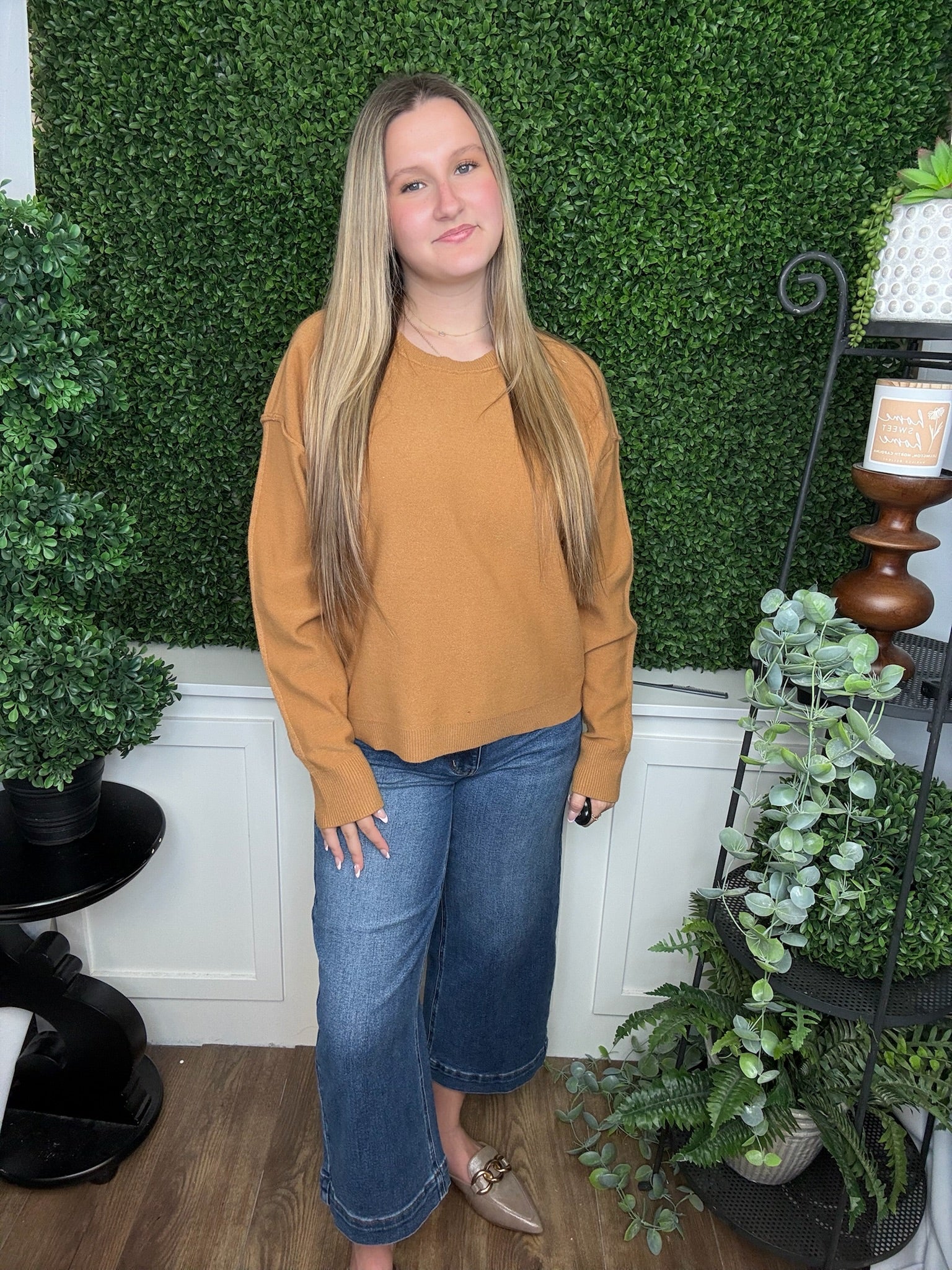 EXPOSED SEAMS LS SWEATER - CAMEL