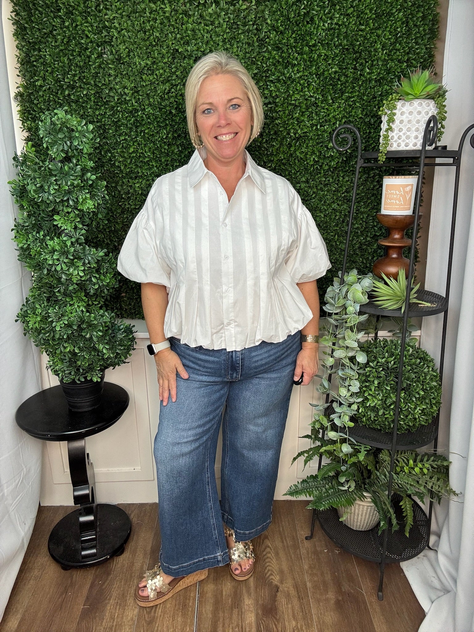 Pleated Panel Puff Sleeve Blouse in White