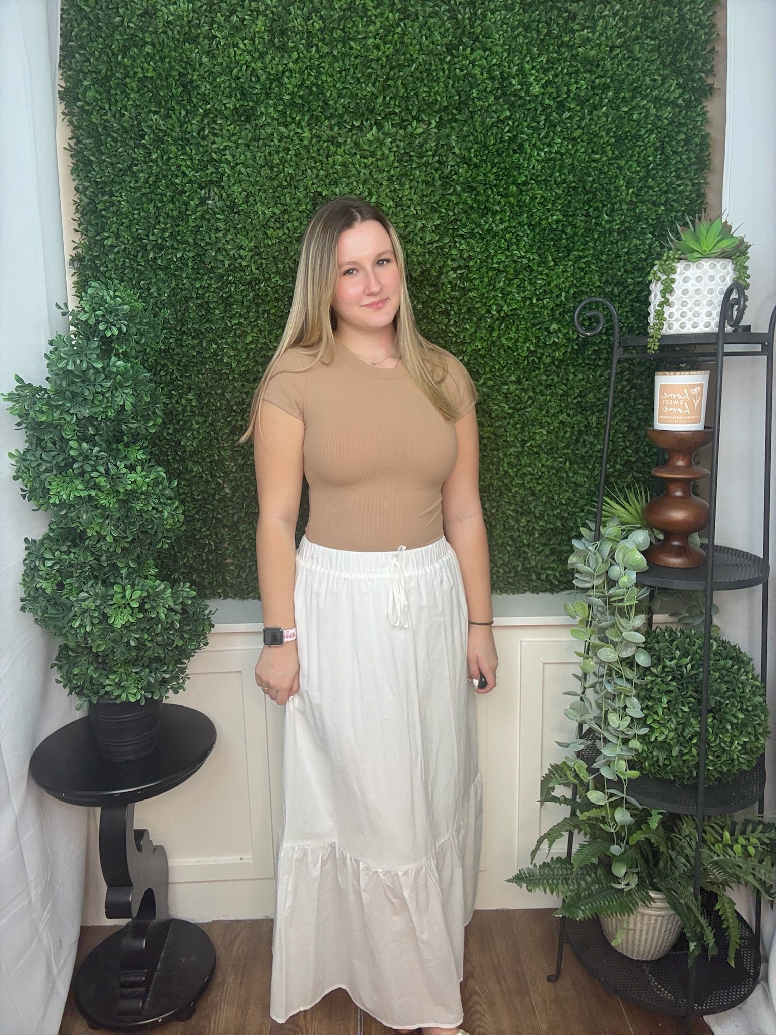 White Tiered Flowy Midi Skirt