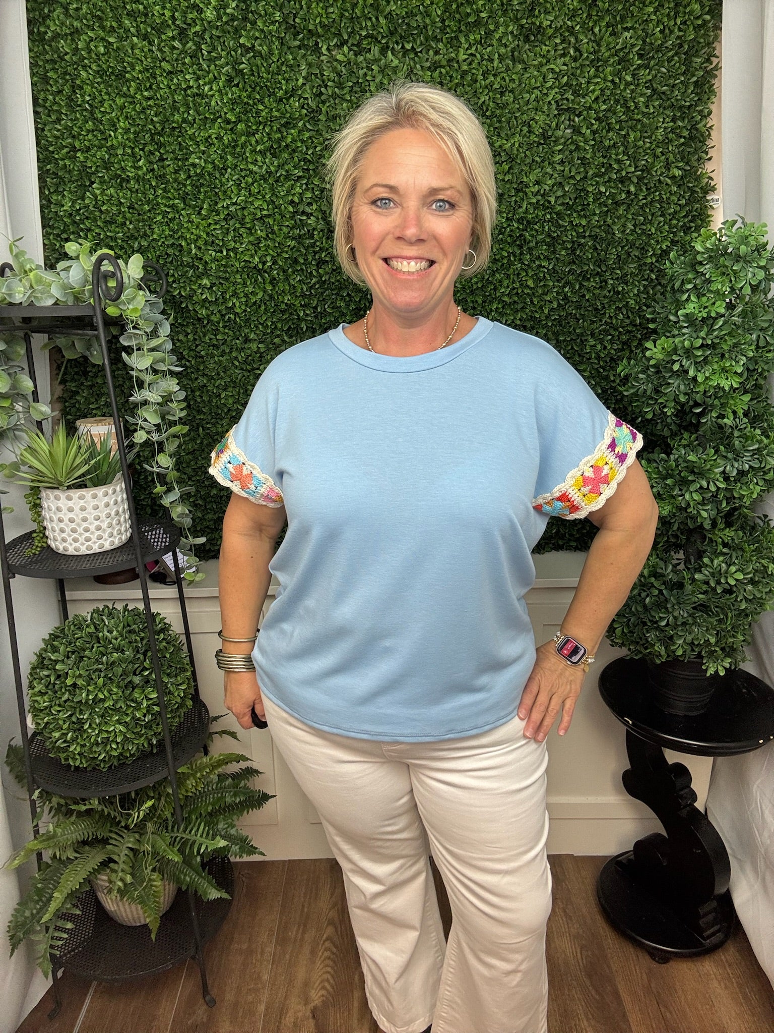 Sky Breeze Crochet Sleeve Tee