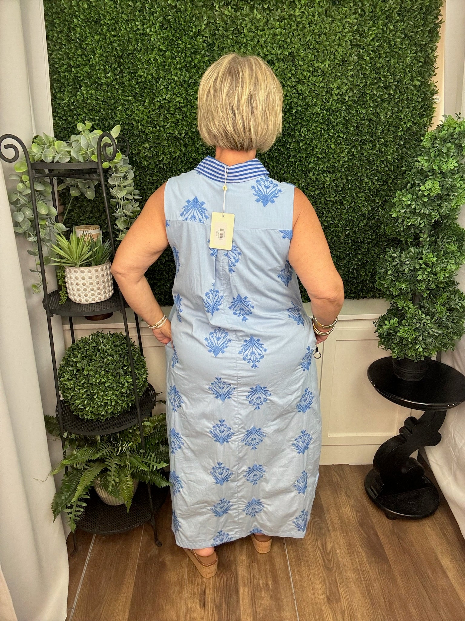 Chambray Printed A-Line Midi Dress