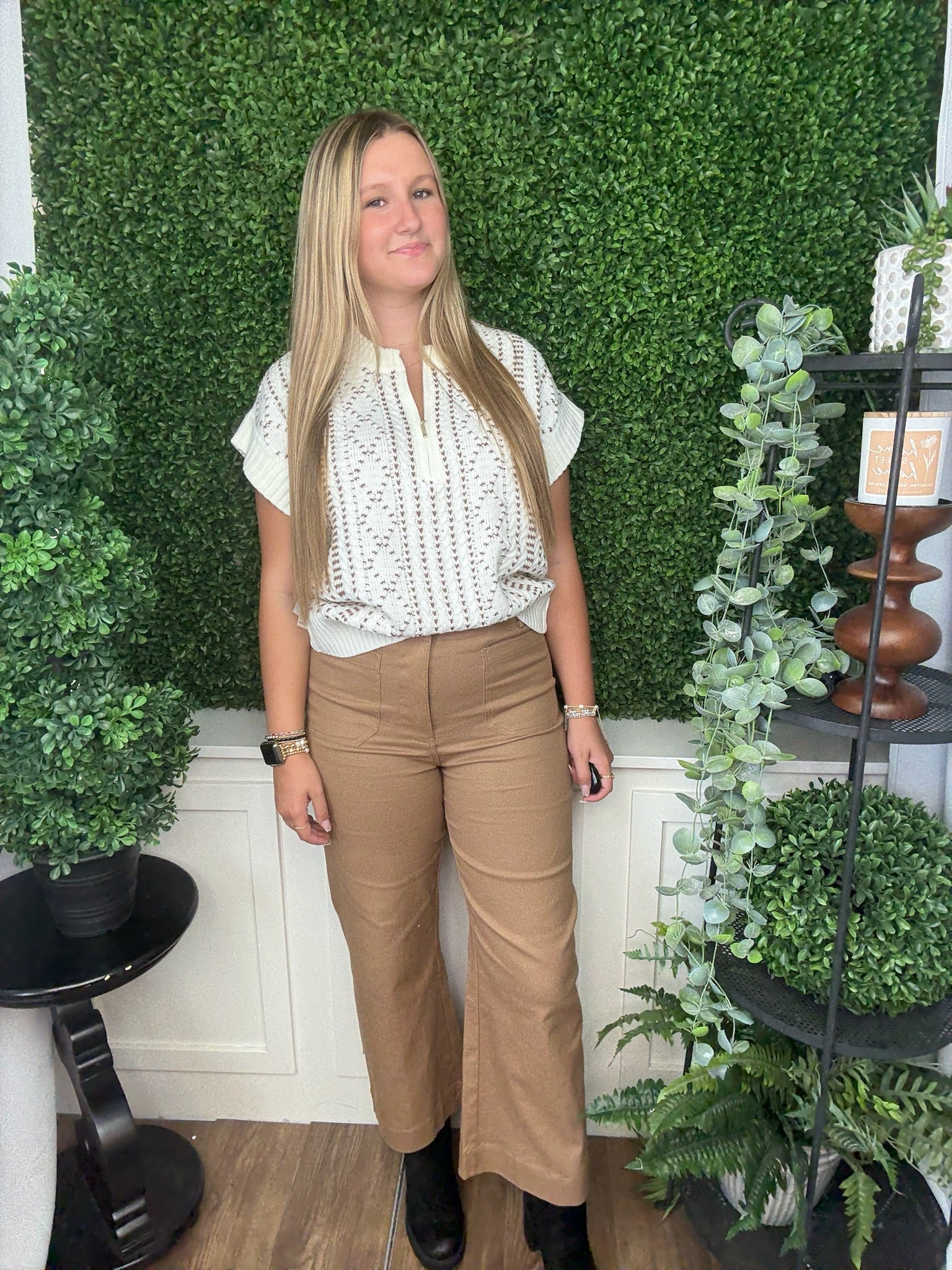 CAP SLEEVE DOLMAN 1/2 ZIP SWEATER - CREAM/CAMEL