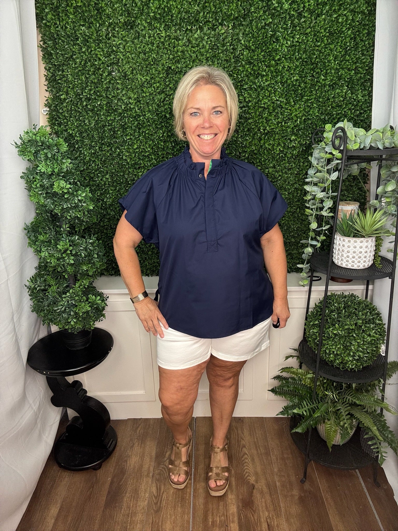 Midnight Breeze Ruffle Neck Blouse