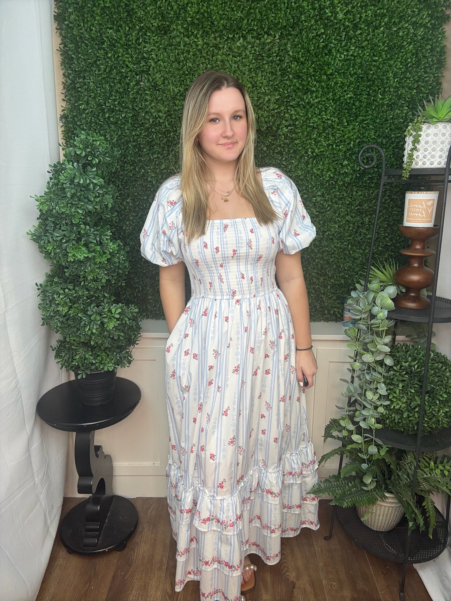 Pastel Stripe Floral Smocked Dress