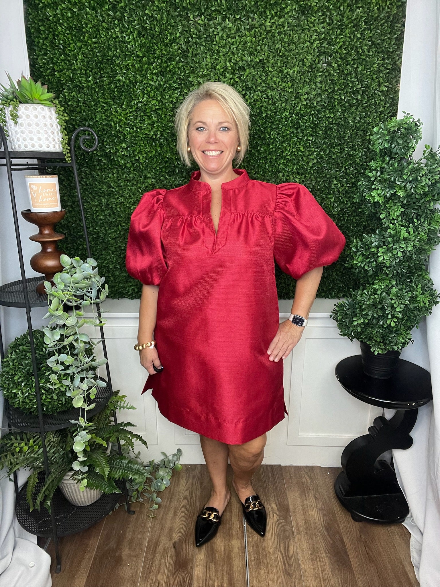 ROUND NECK PUFF SLV MINI DRESS