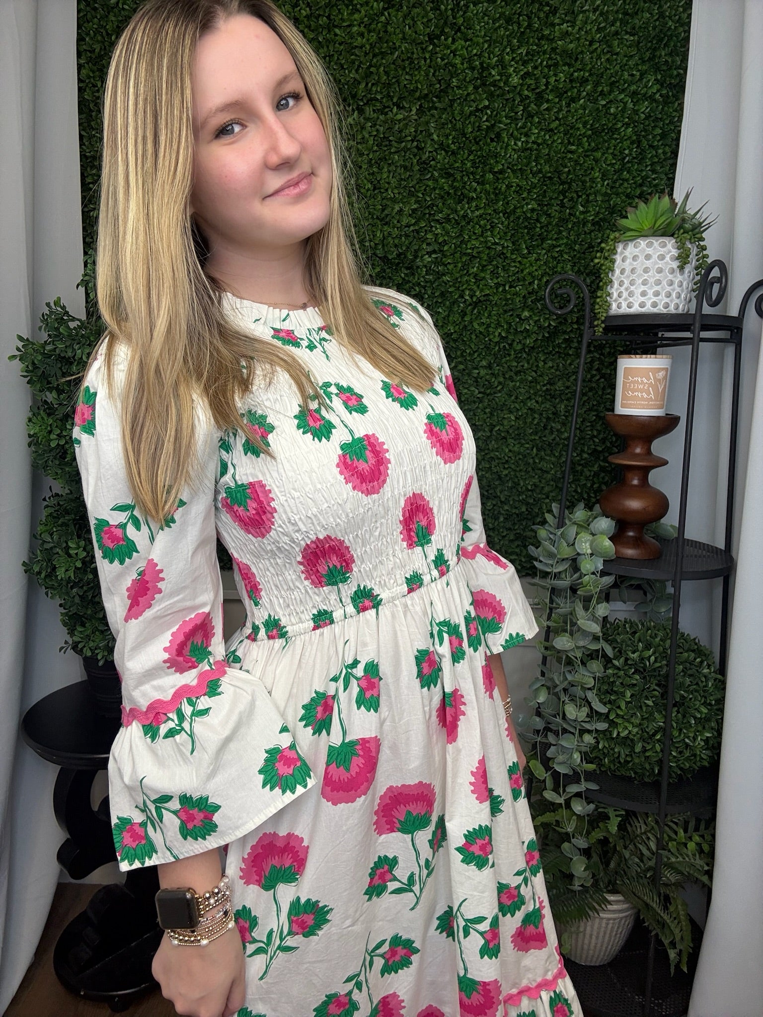 ELLIE SMOCKED DRESS - WHITE