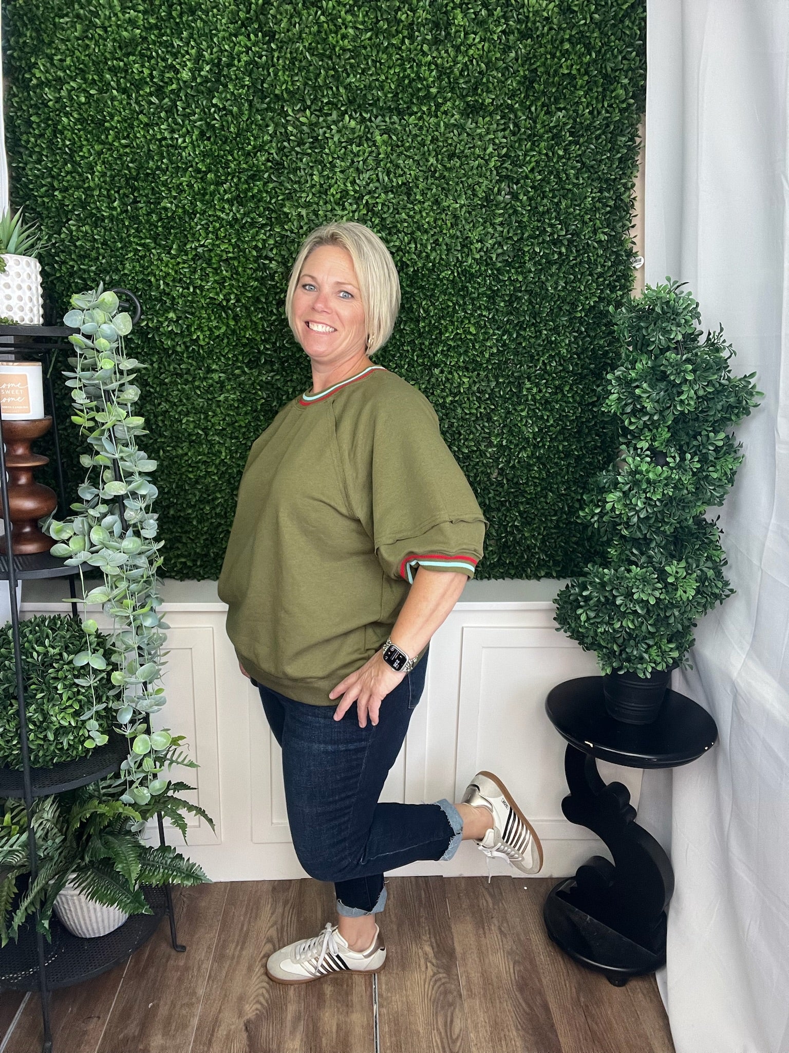 SOLID RAGLAN SLEEVE PULLOVER KNIT TOP - OLIVE