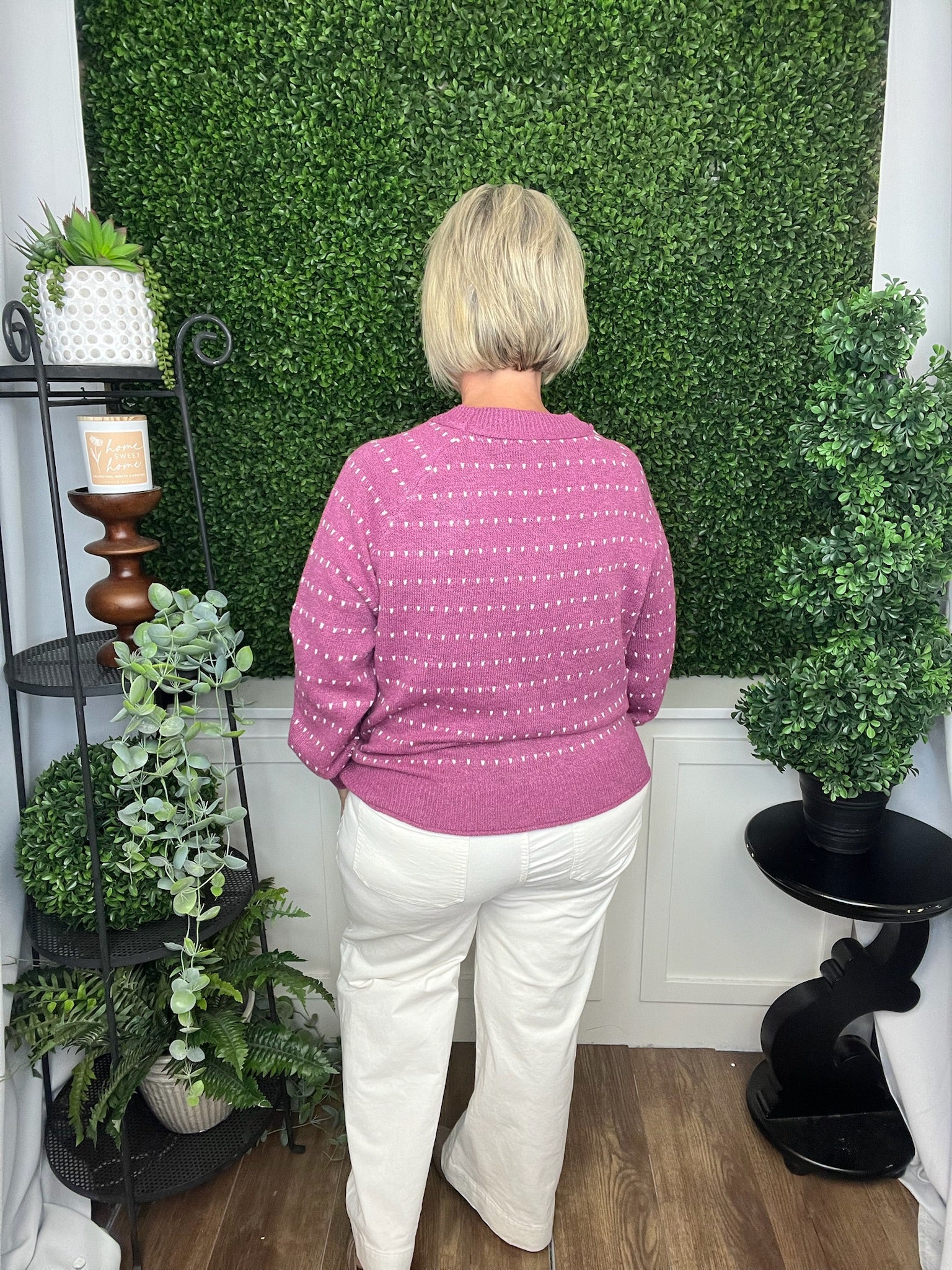 DOTTED STRIPED PULLOVER SWEATER - MAGENTA