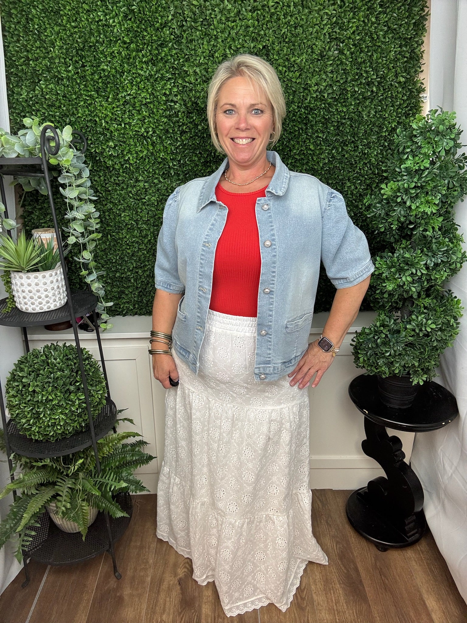 SHORT SLEEVE DENIM JACKET W/NOVELTY BUTTONS