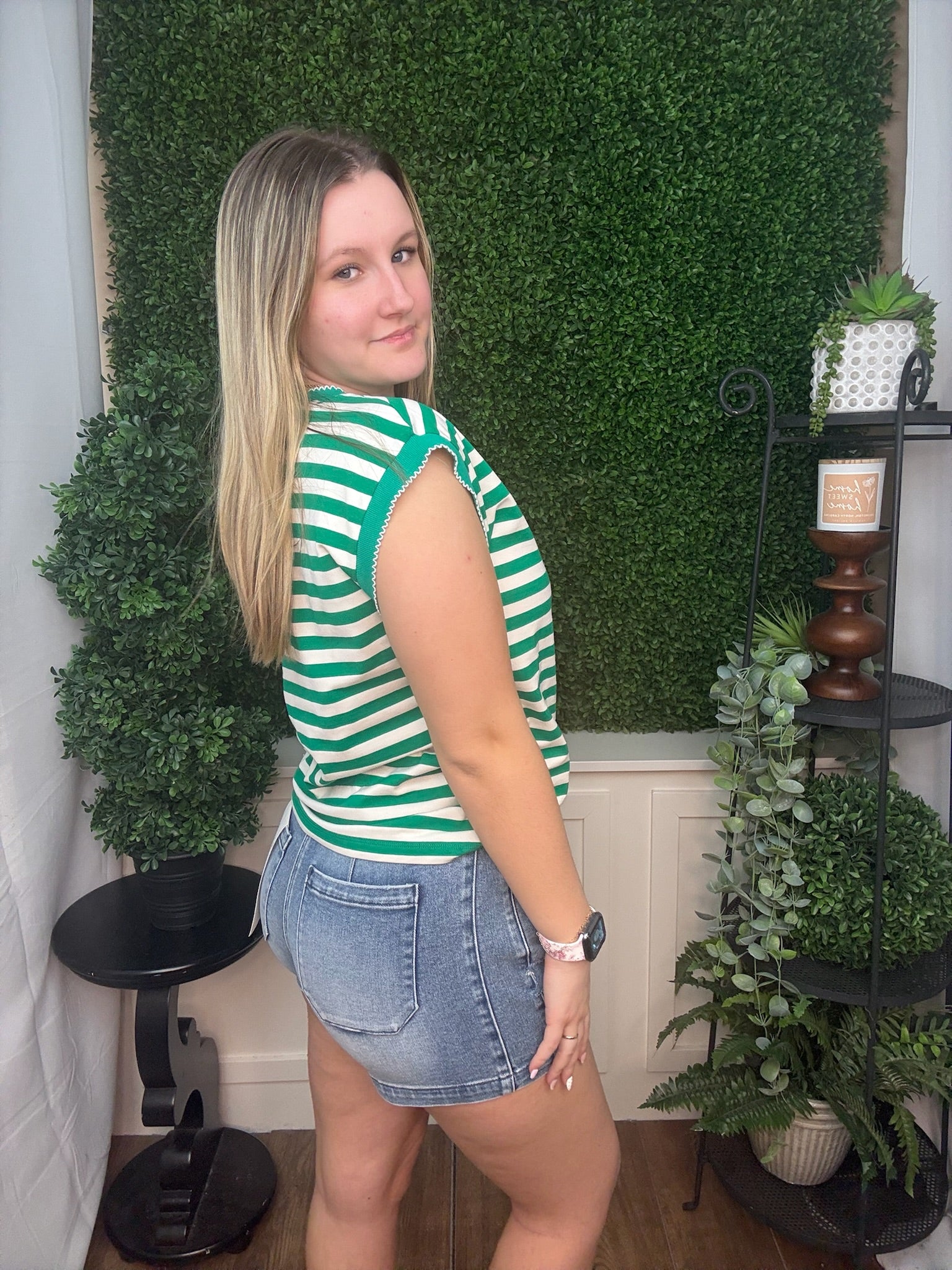 Striped Split Neck Sleeveless Top