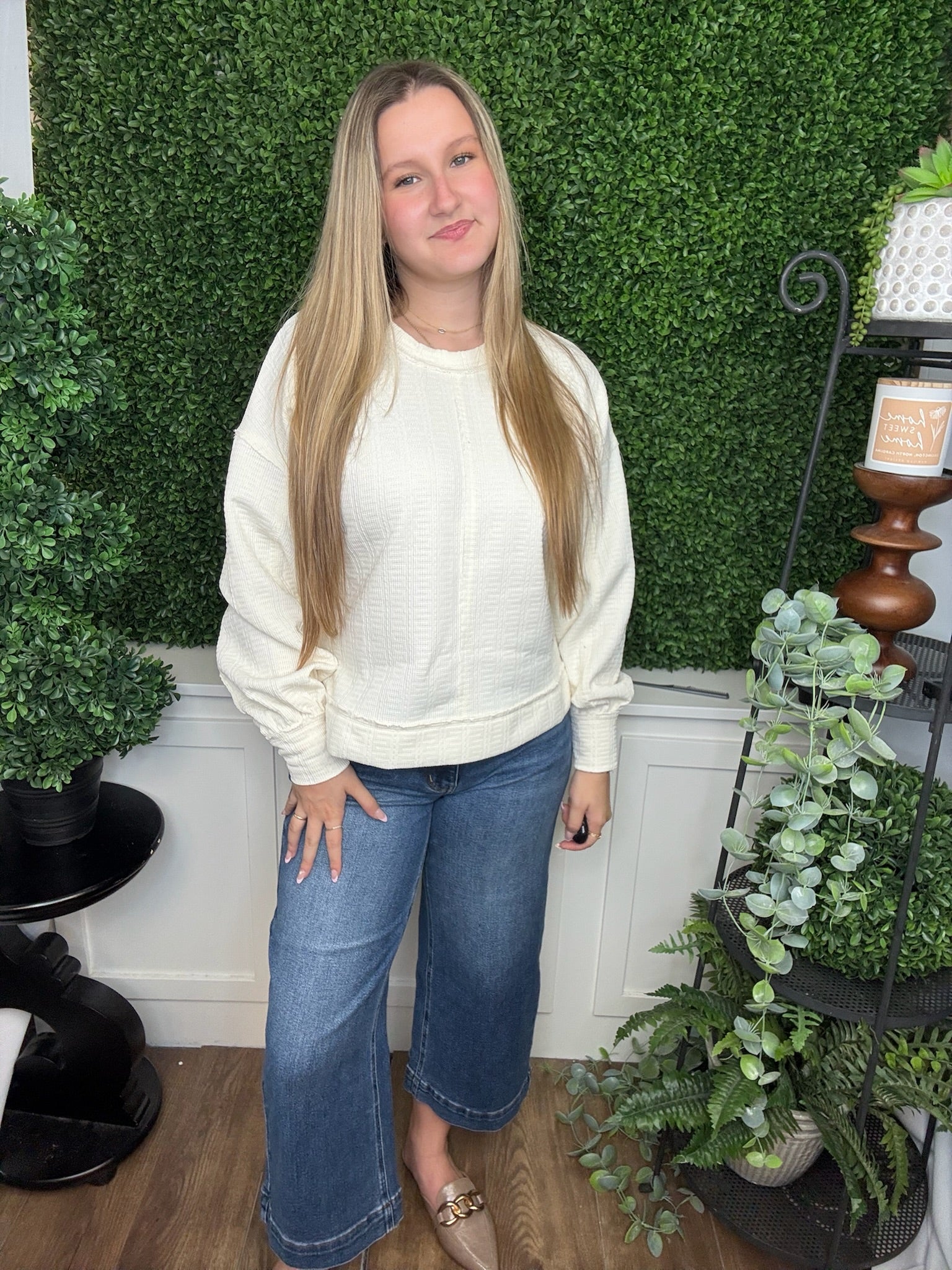 RAW EDGE DETAIL OVERSIZED KNIT TOP - CREAM