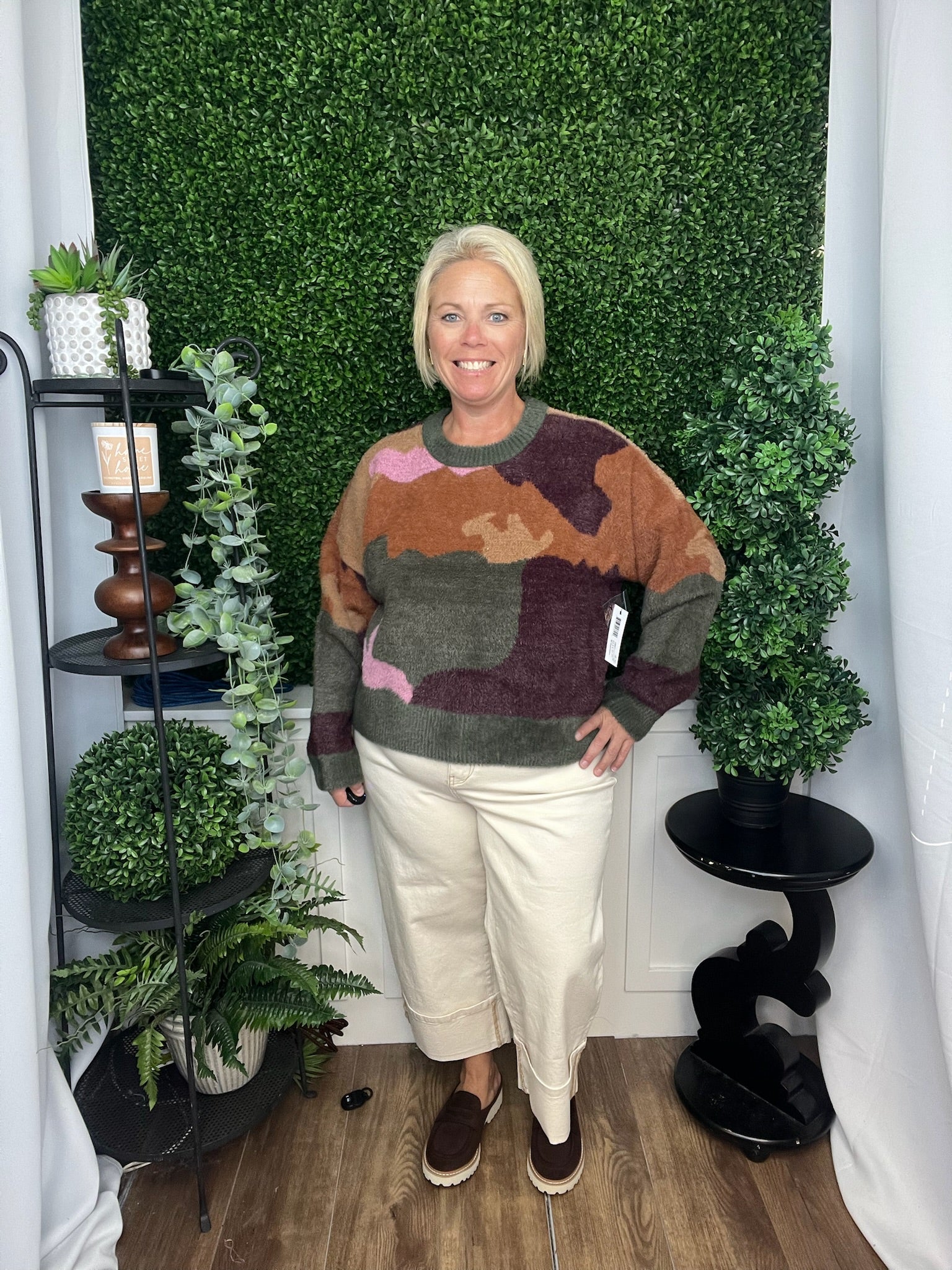 LS CREW NECK INTARSIA SWEATER - M