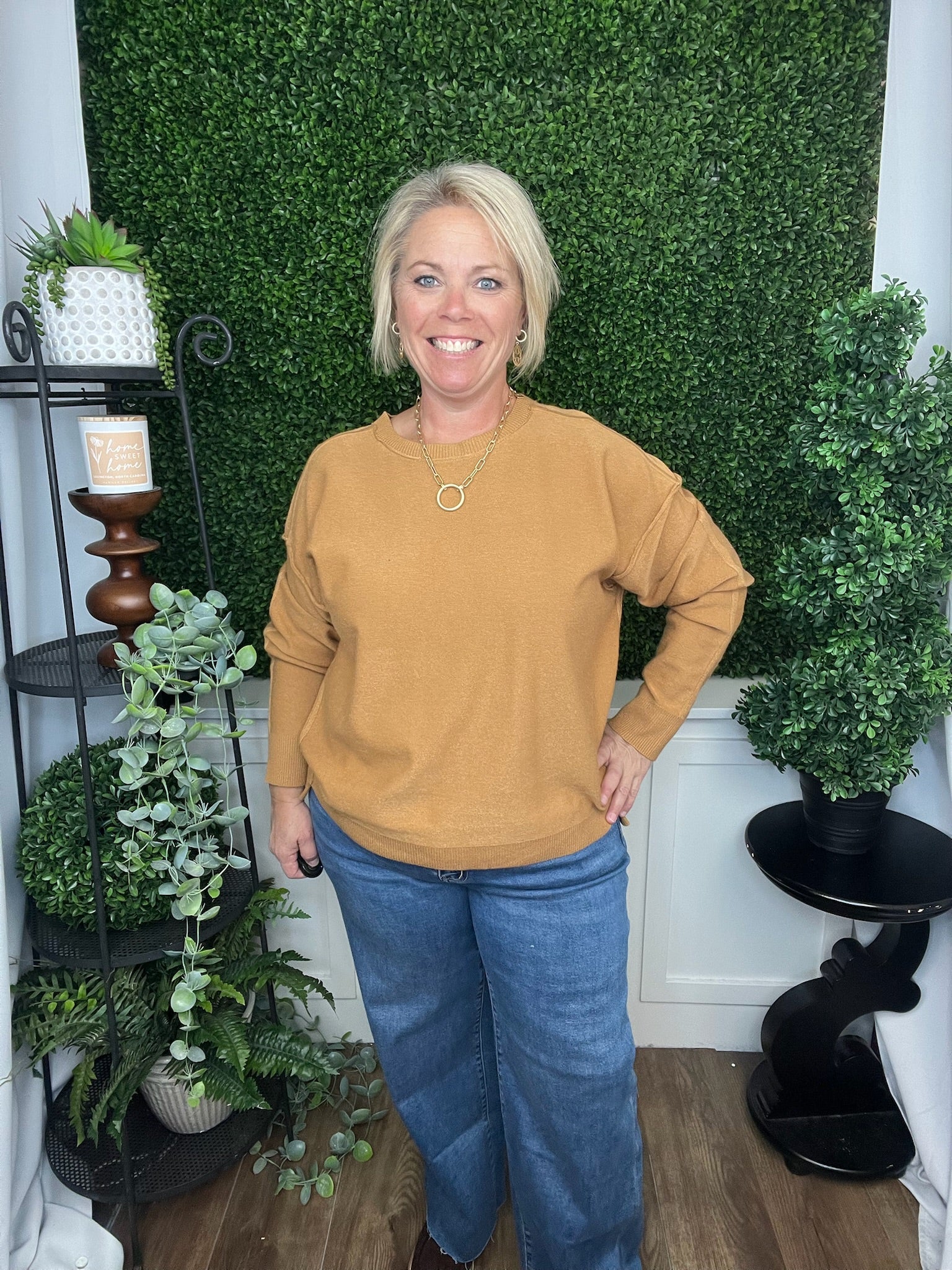 EXPOSED SEAMS LS SWEATER - CAMEL