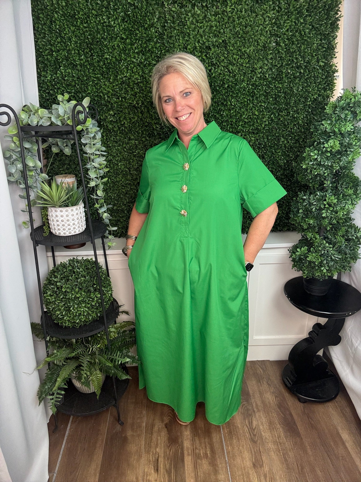 Button Front Midi Shirt Dress