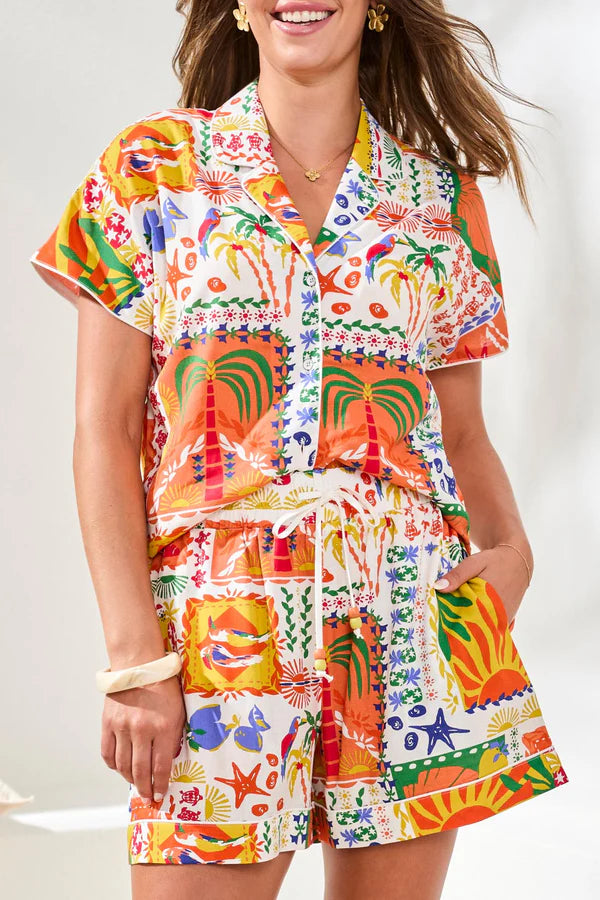 ELASTIC WB FLOWY SHORT W/PIPING DETAIL - GUAVA BLUSH