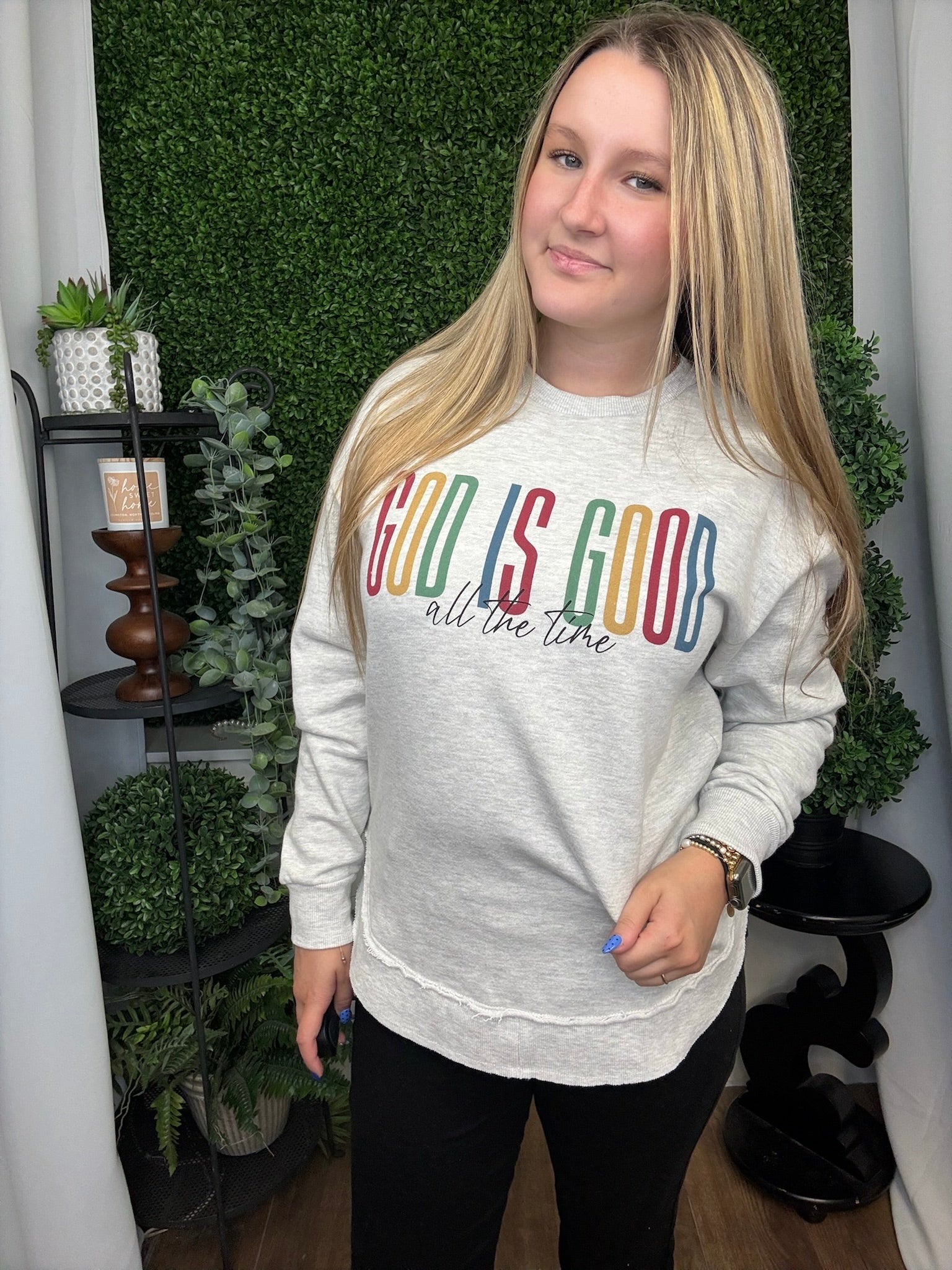 GOD IS GOOD LS CREWNECK - OATMEAL