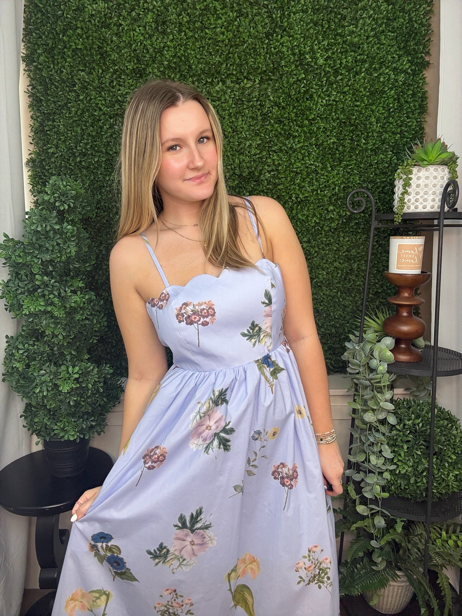 Sleeveless Strap Blue Floral Dress