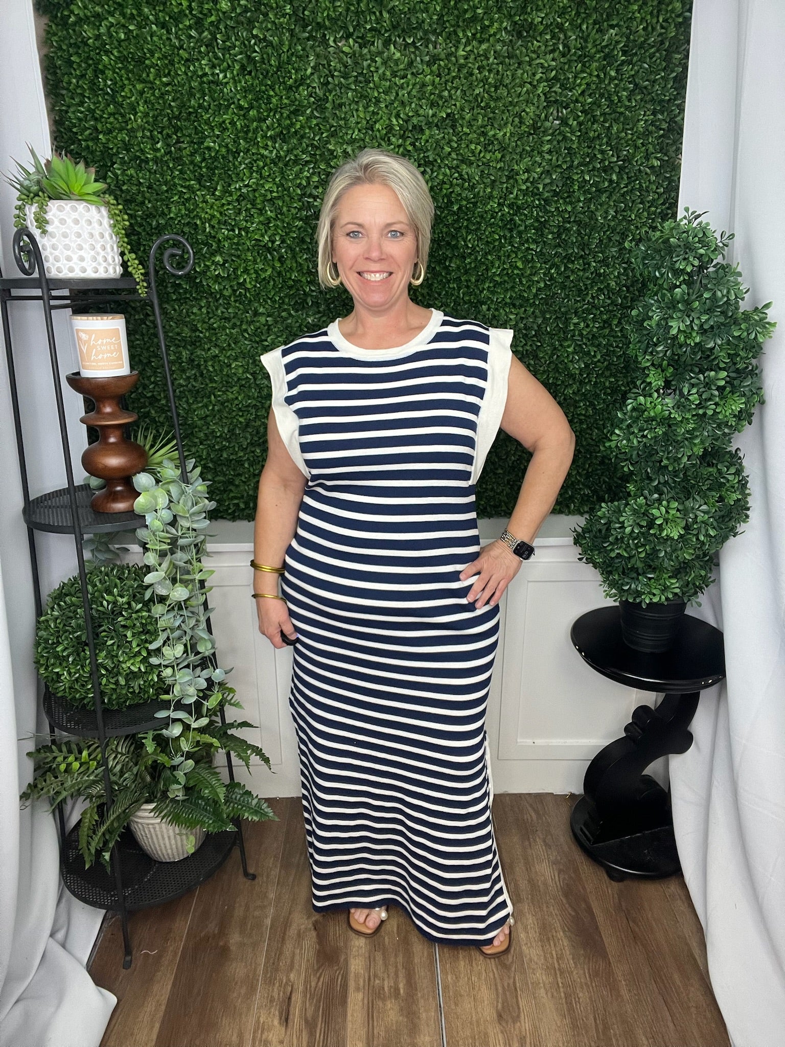 Sleeveless Navy Stripe Dress