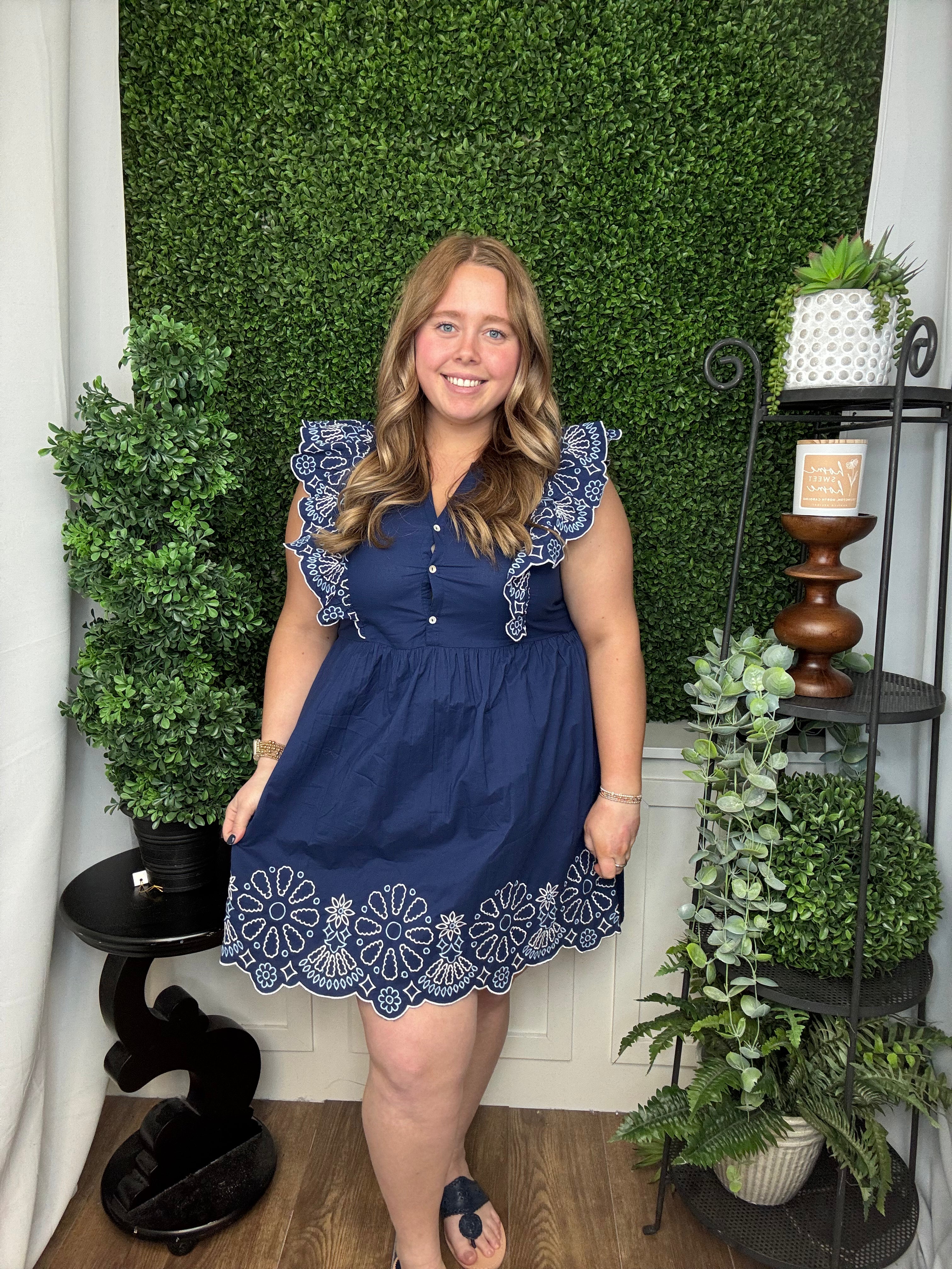 OAKES EMBROIDERED DRESS - BLUE