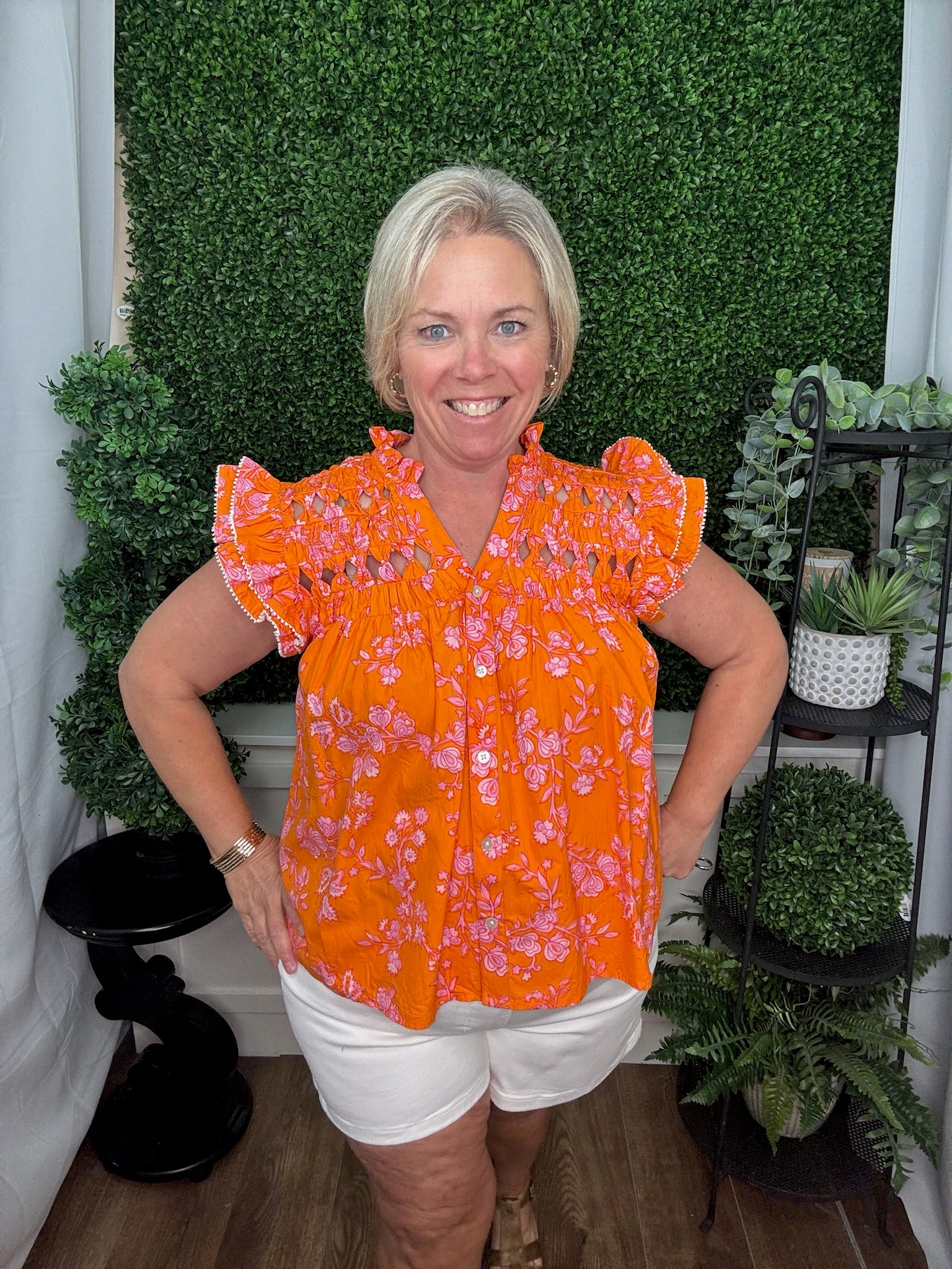 ORANGE BLOUSE WITH CUTOUTS