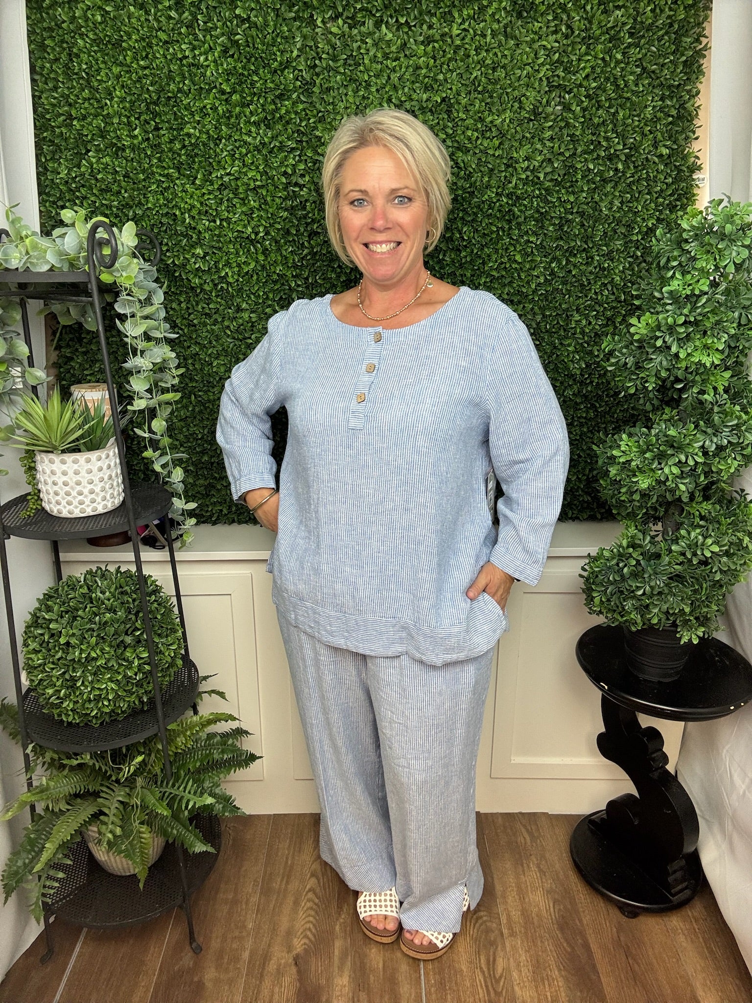 WOVEN YARN DYE STRIPE POPOVER - CLRBLU