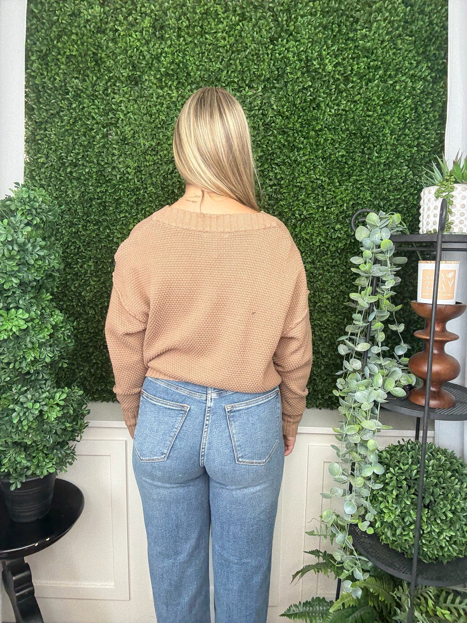 VNECK BUTTON DOWN LS GARDIGAN - BROWN SUGAR