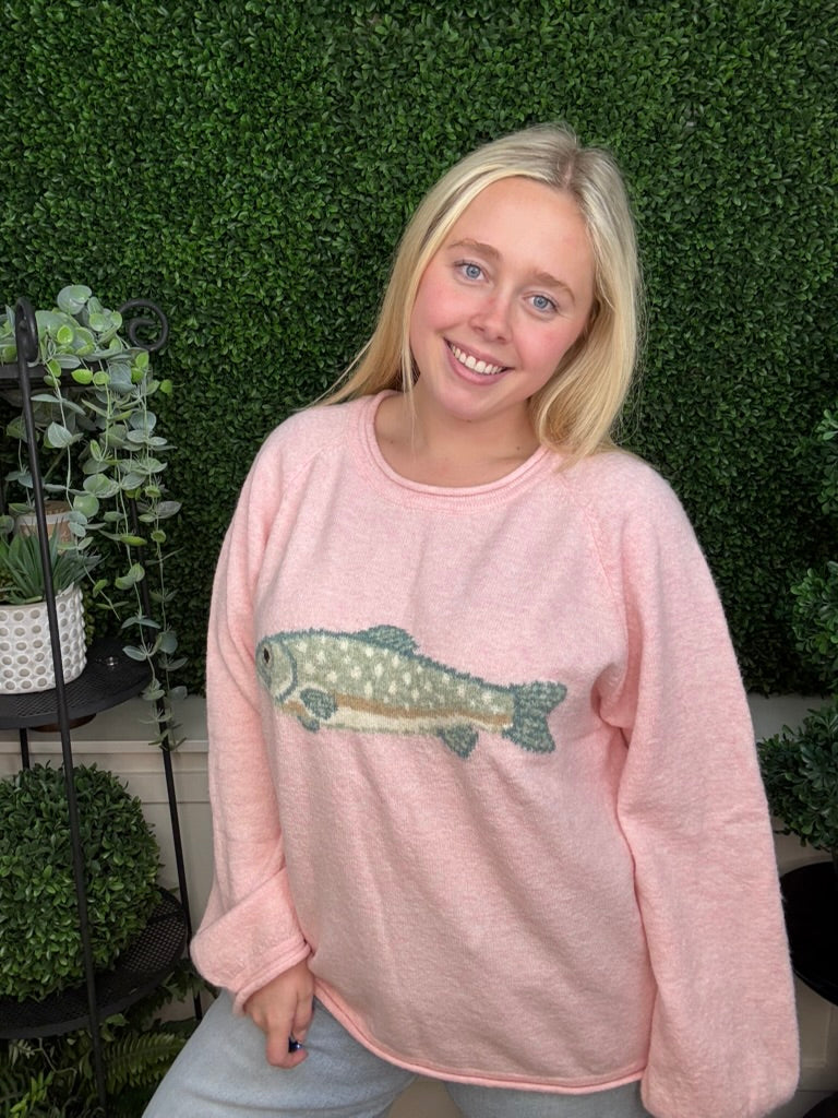 FISH GRAPHIC KNIT SWEATER - PINK