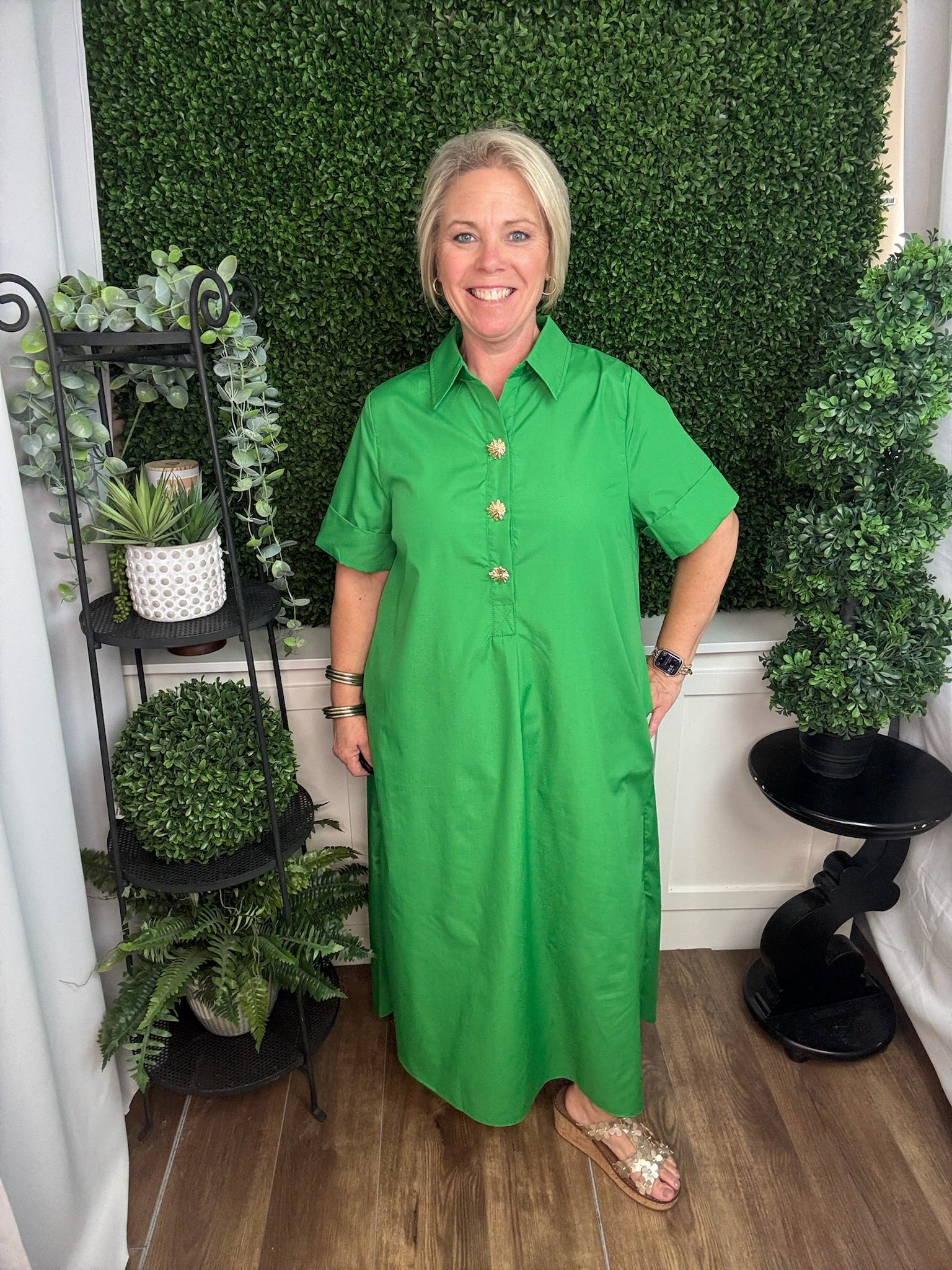 Button Front Midi Shirt Dress