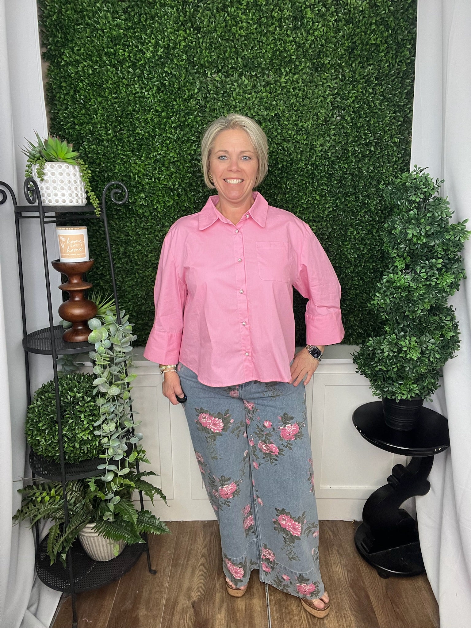 WIDE LEG PANT LT BLUE WITH FLOWERS