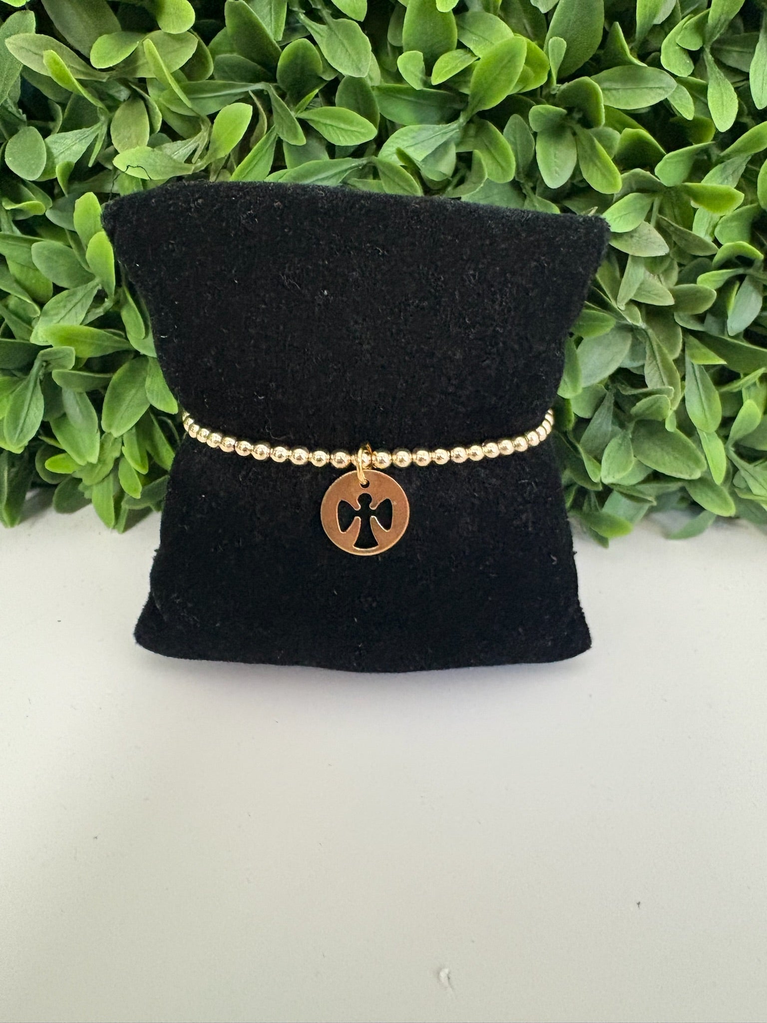 EGIRL CLASSIC GOLD 3MM BEAD BRACELET - GUARDIAN ANGEL GOLD DISC