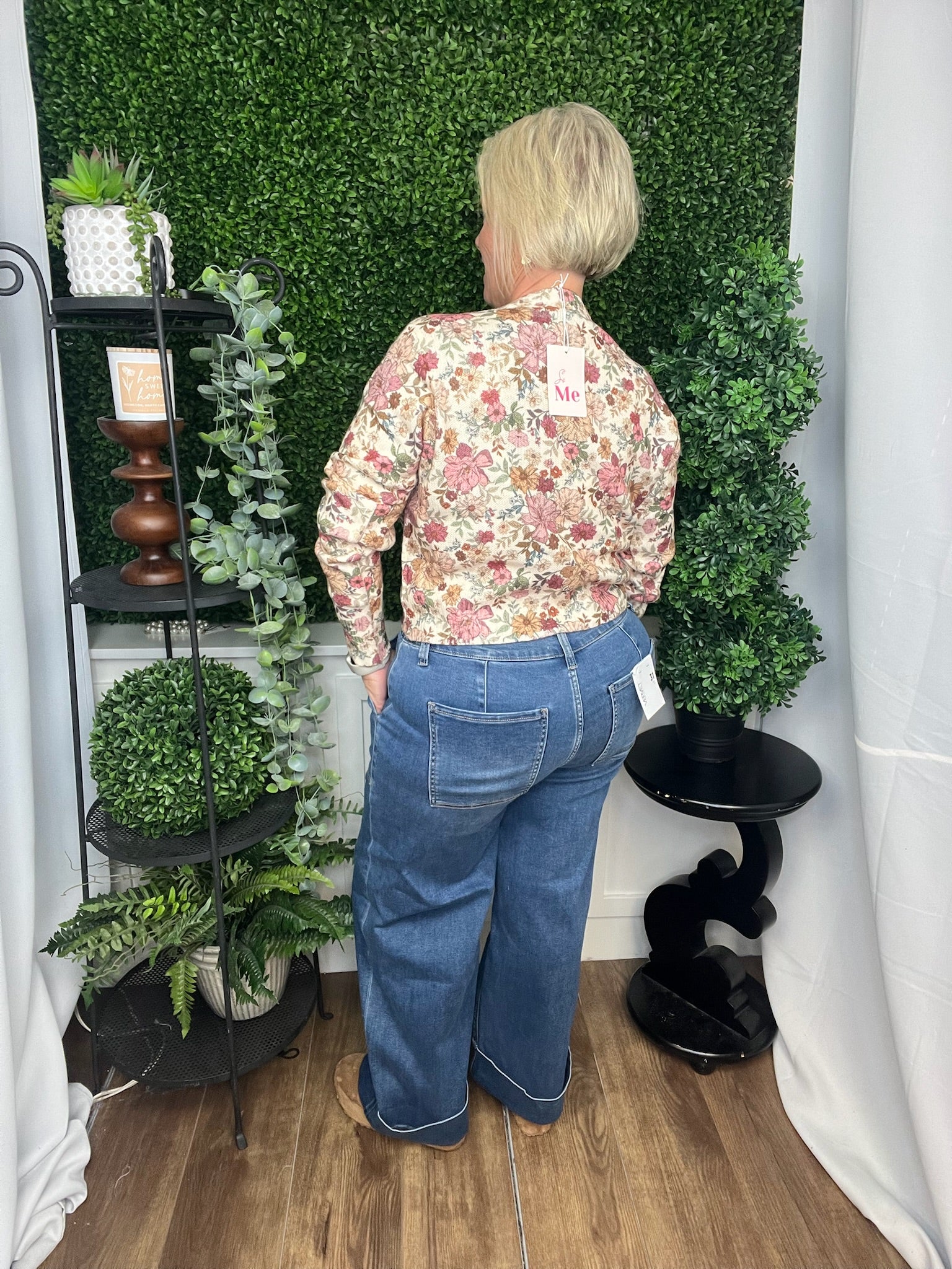 FLORAL PRINT BUTTON FRONT SWEATER CARDIGAN TOP - CLAY ROSE