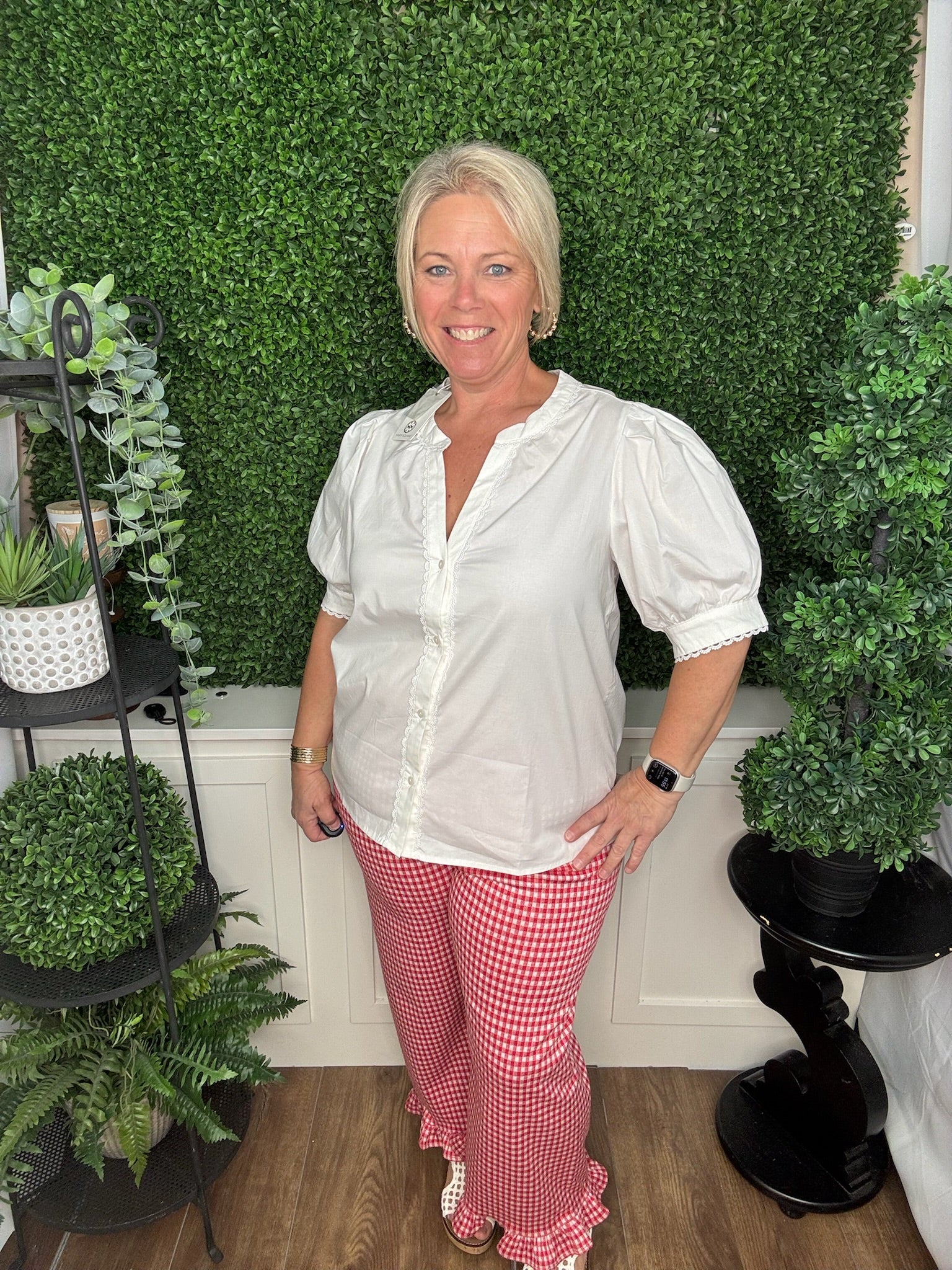 Gingham Ruffle Hem Pants