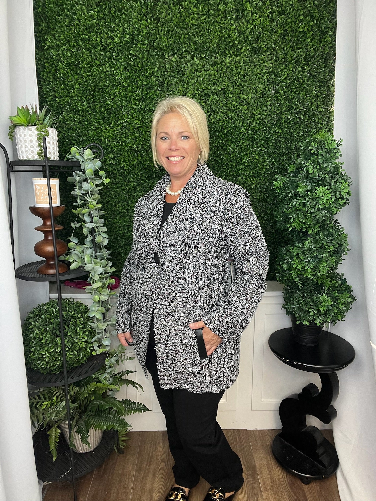 TWEED JACKET W/OVERSIZED COLLAR BLACK