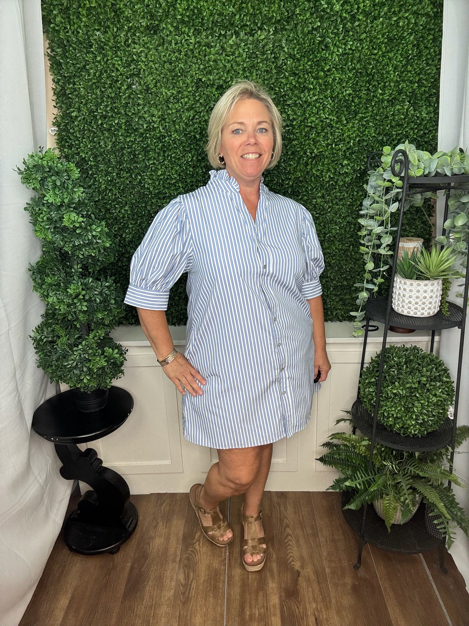 Sky Stripe Ruffle Collar Mini Dress