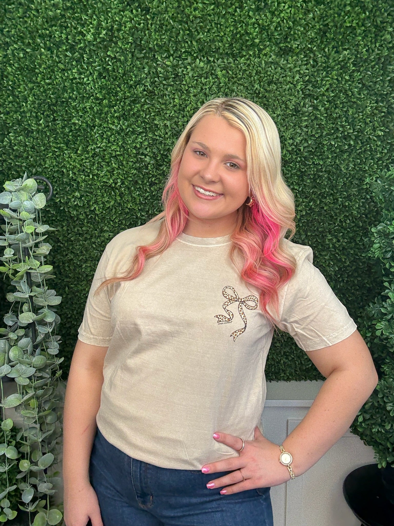 LEOPARD BOW SS - WASHED ECRU